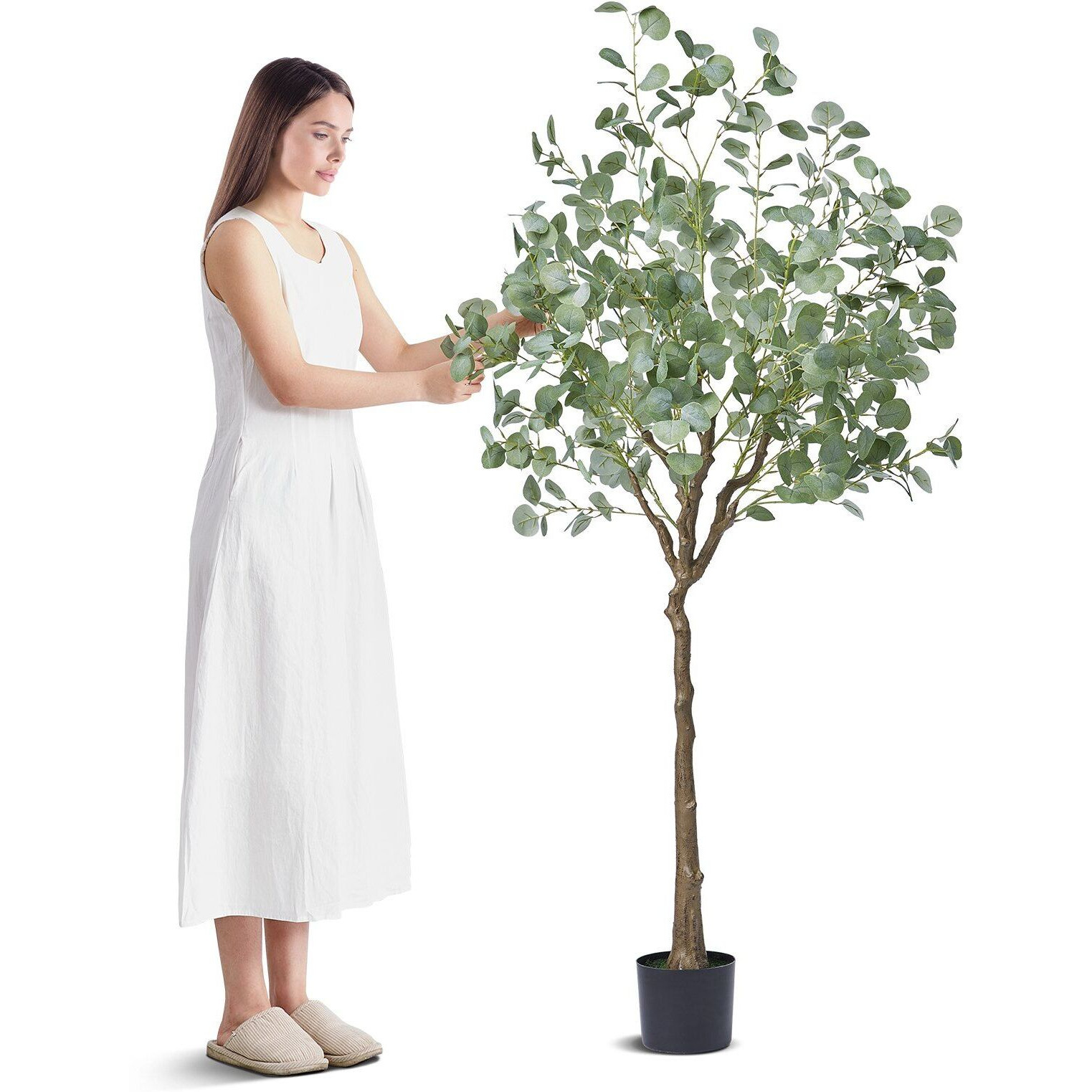 VEVOR Artificial Eucalyptus Tree, 6 FT Tall Faux Plant, Secure PE Material & Anti-Tip Tilt Protection Low-Maintenance Plant, Lifelike Green Fake Potted Tree for Home Office Decor Indoor Outdoor