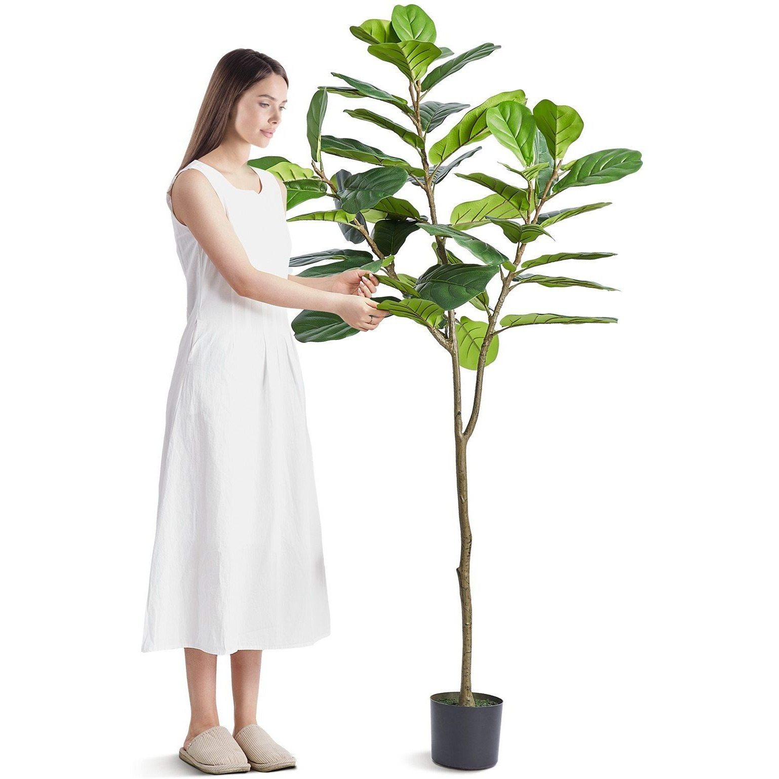 VEVOR Artificial Fiddle Leaf Fig Tree, 6 FT, Secure PE Material & Anti-Tip Tilt Protection Low-Maintenance Faux Plant, Lifelike Green Fake Potted Tree for Home Office Warehouse Decor Indoor Outdoor