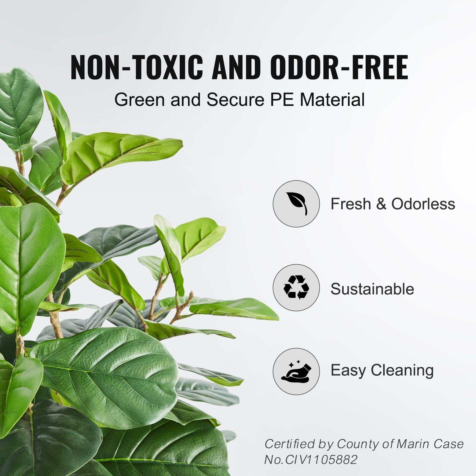 VEVOR Artificial Fiddle Leaf Fig Tree, 6 FT, Secure PE Material & Anti-Tip Tilt Protection Low-Maintenance Faux Plant, Lifelike Green Fake Potted Tree for Home Office Warehouse Decor Indoor Outdoor