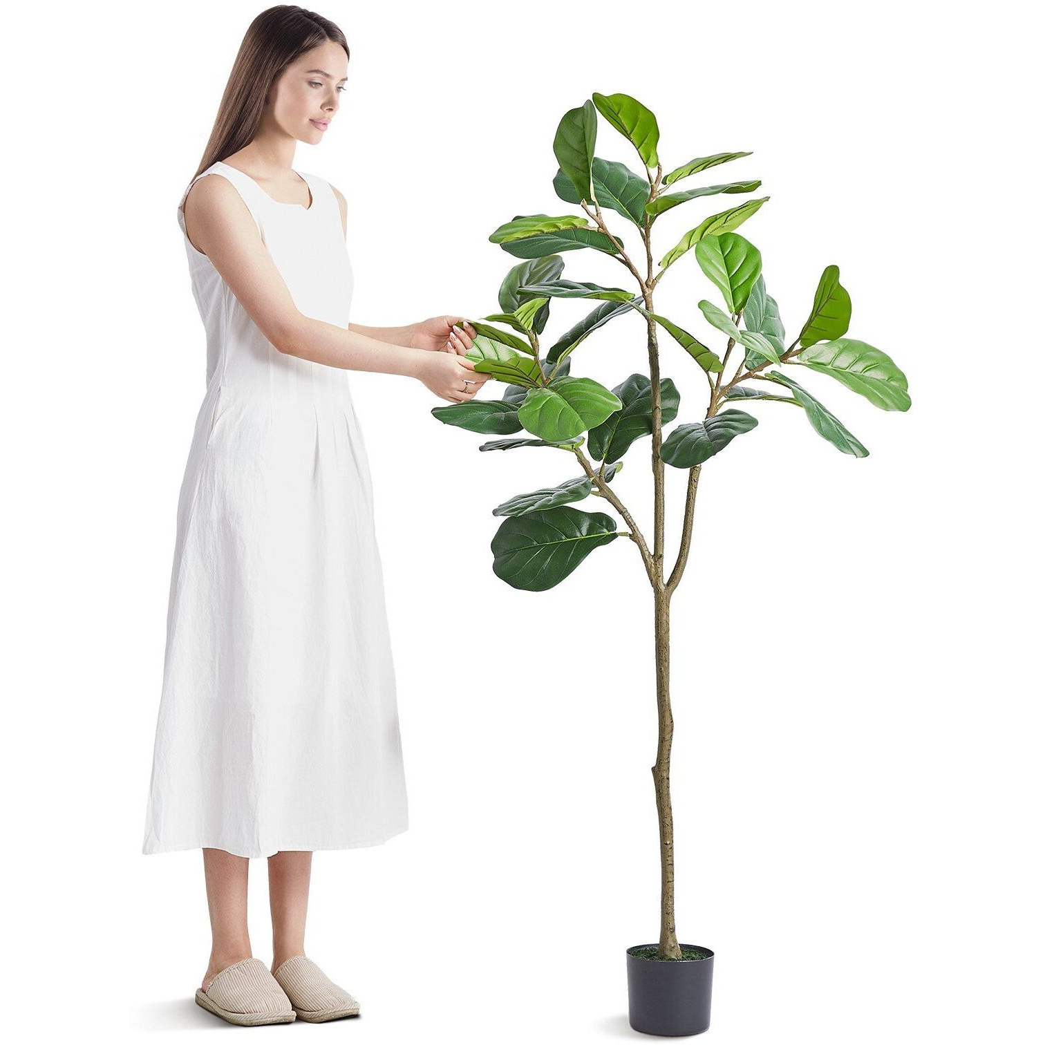 VEVOR Artificial Fiddle Leaf Fig Tree, 5 FT, Secure PE Material & Anti-Tip Tilt Protection Low-Maintenance Faux Plant, Lifelike Green Fake Potted Tree for Home Office Warehouse Decor Indoor Outdoor