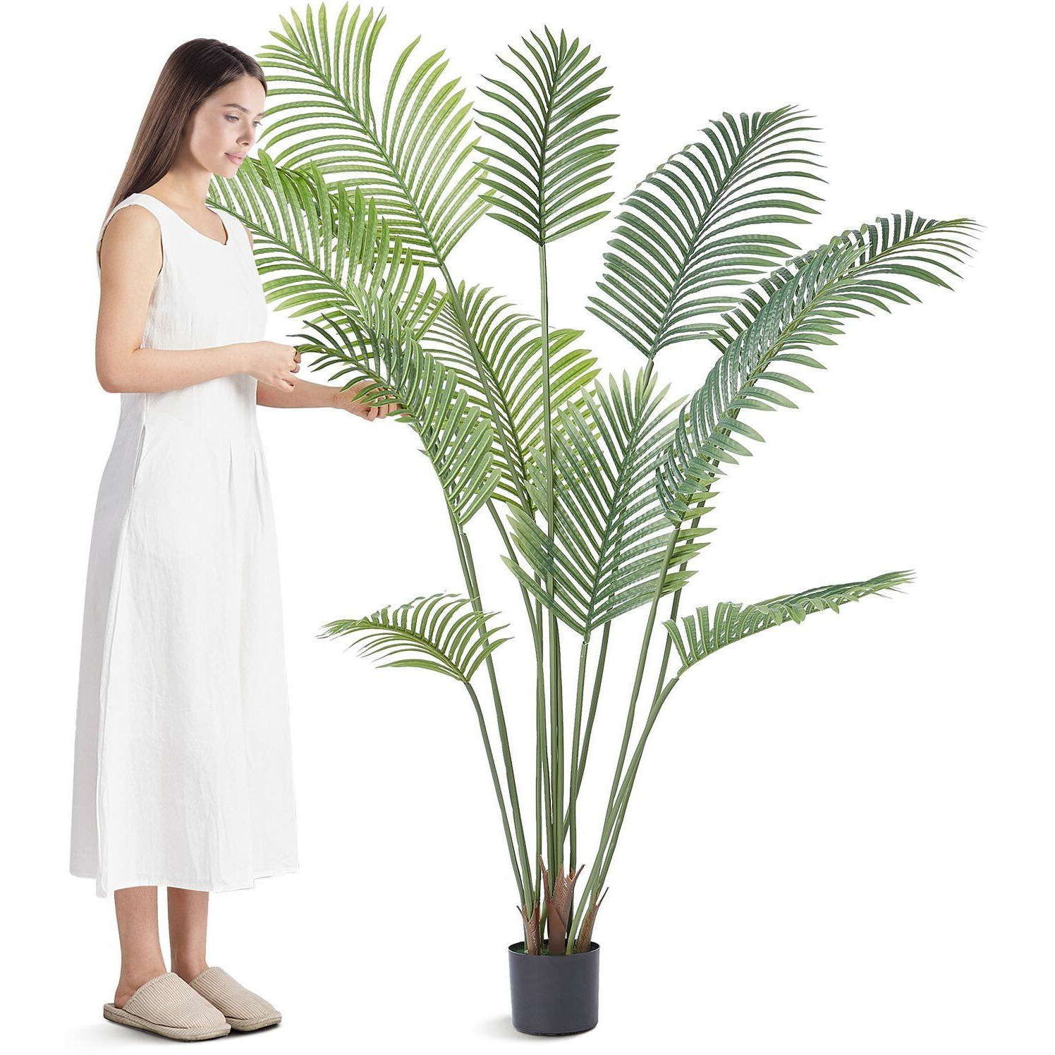 VEVOR Artificial Palm Tree, 6 FT Tall Faux Plant, Secure PE Material & Anti-Tip Tilt Protection Low-Maintenance Plant, Lifelike Green Fake Tree for Home Office Warehouse Decor Indoor Outdoor