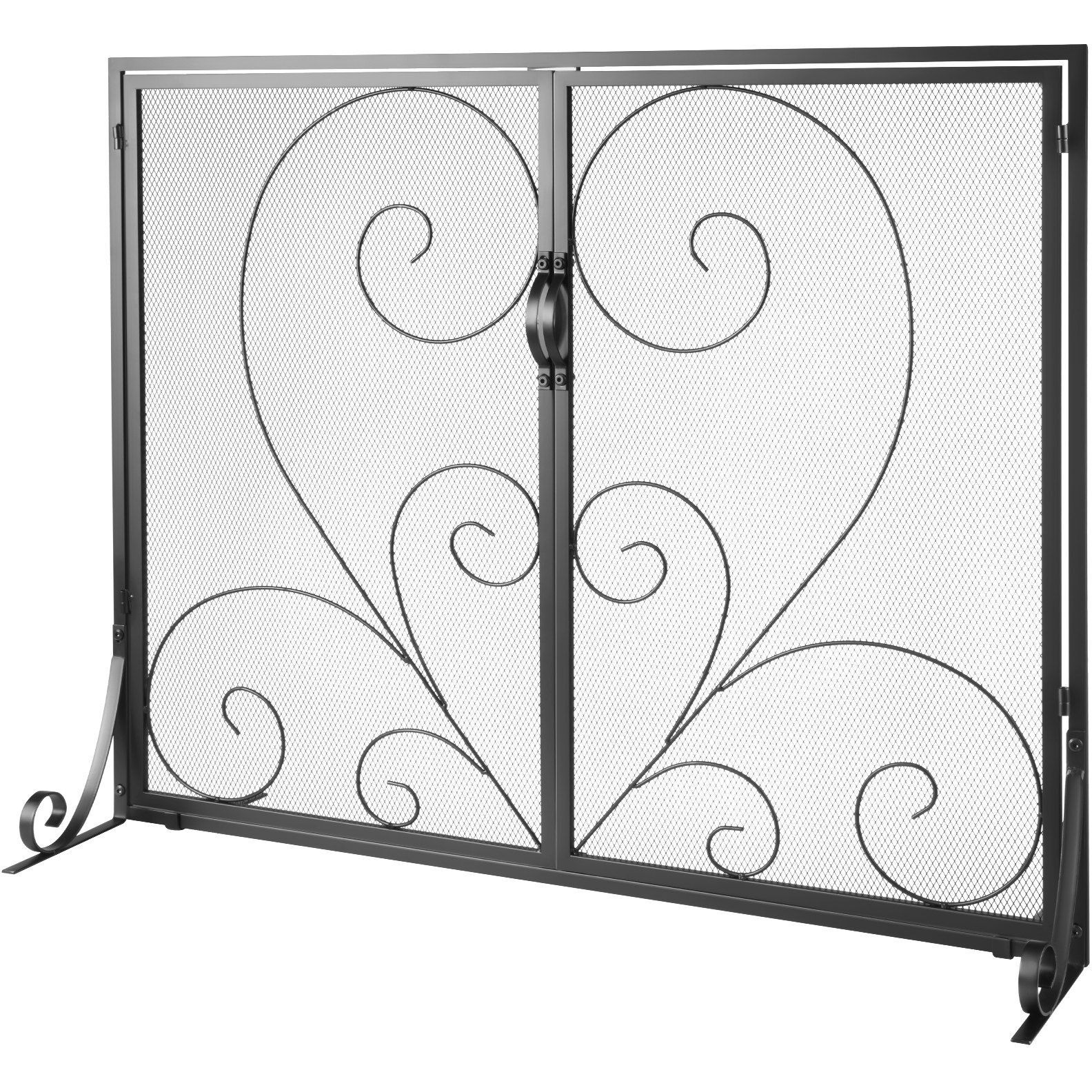 VEVOR Fireplace Screen 1 Panel with Door, Sturdy Iron Mesh Fireplace Screen, 39"(L) x31.6"(H) Spark Guard Cover, Simple Installation, Free Standing Fire Fence Grate for Living Room Home Decor Vintage