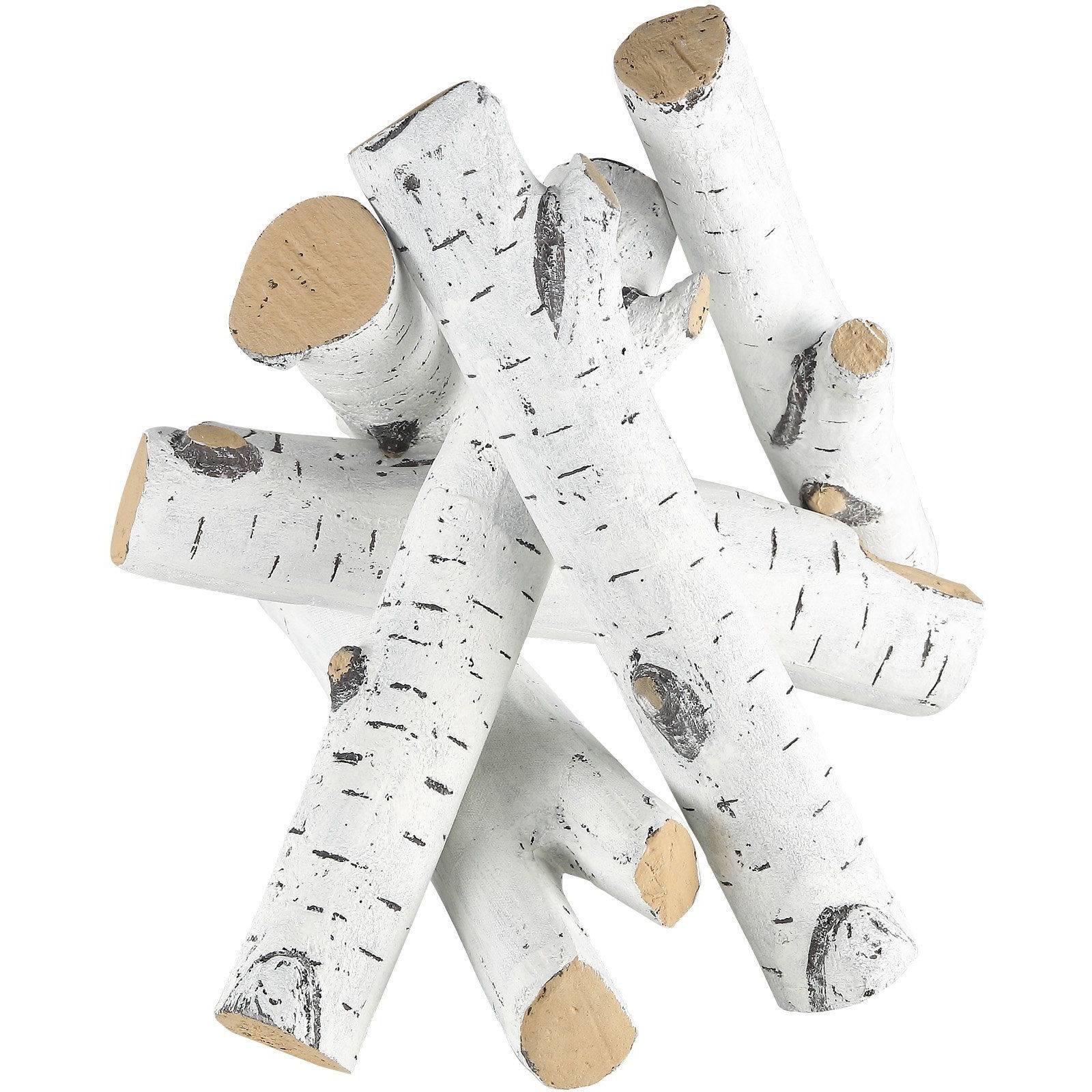 VEVOR 6 Pcs Large Withe Birch Logs, Gas Fireplace Ceramic Logs for Fire place, Heat-Resistant Wood Log Gas Realistic Logs, Stackable Wood Branches for Gas Fireplace, Firebowl Indoor or Outdoor