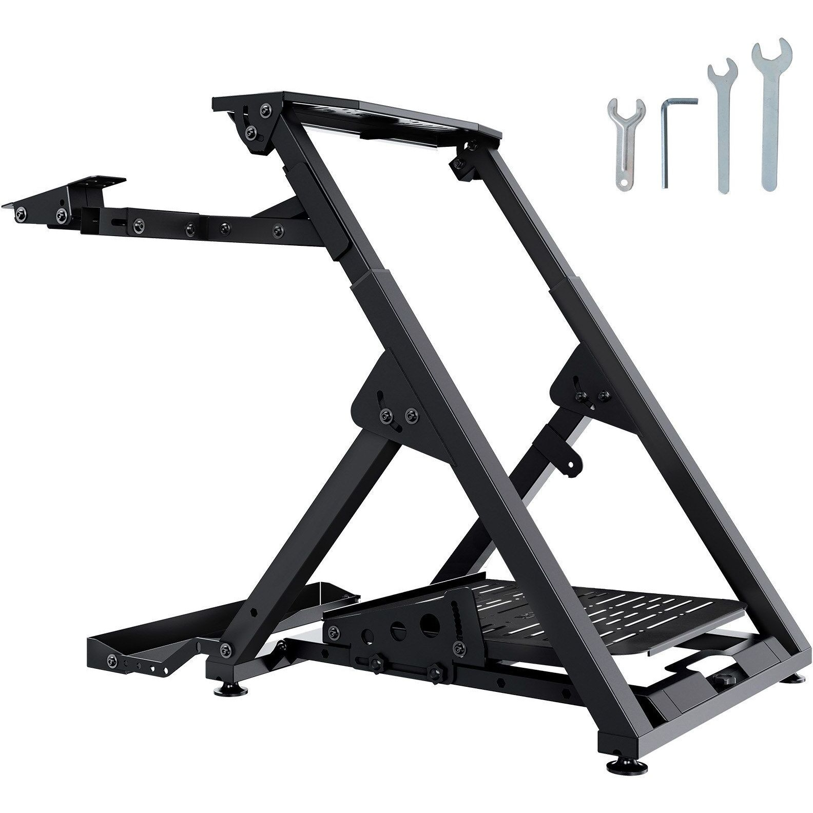 VEVOR Foldable Racing Steering Wheel Stand, Height Adjustable Universal Base Compatible with Logitech & Thrustmaster Racing Wheel and Pedal, Movable Wheels Heavy-duty Frame Standard GT/Formula Seating