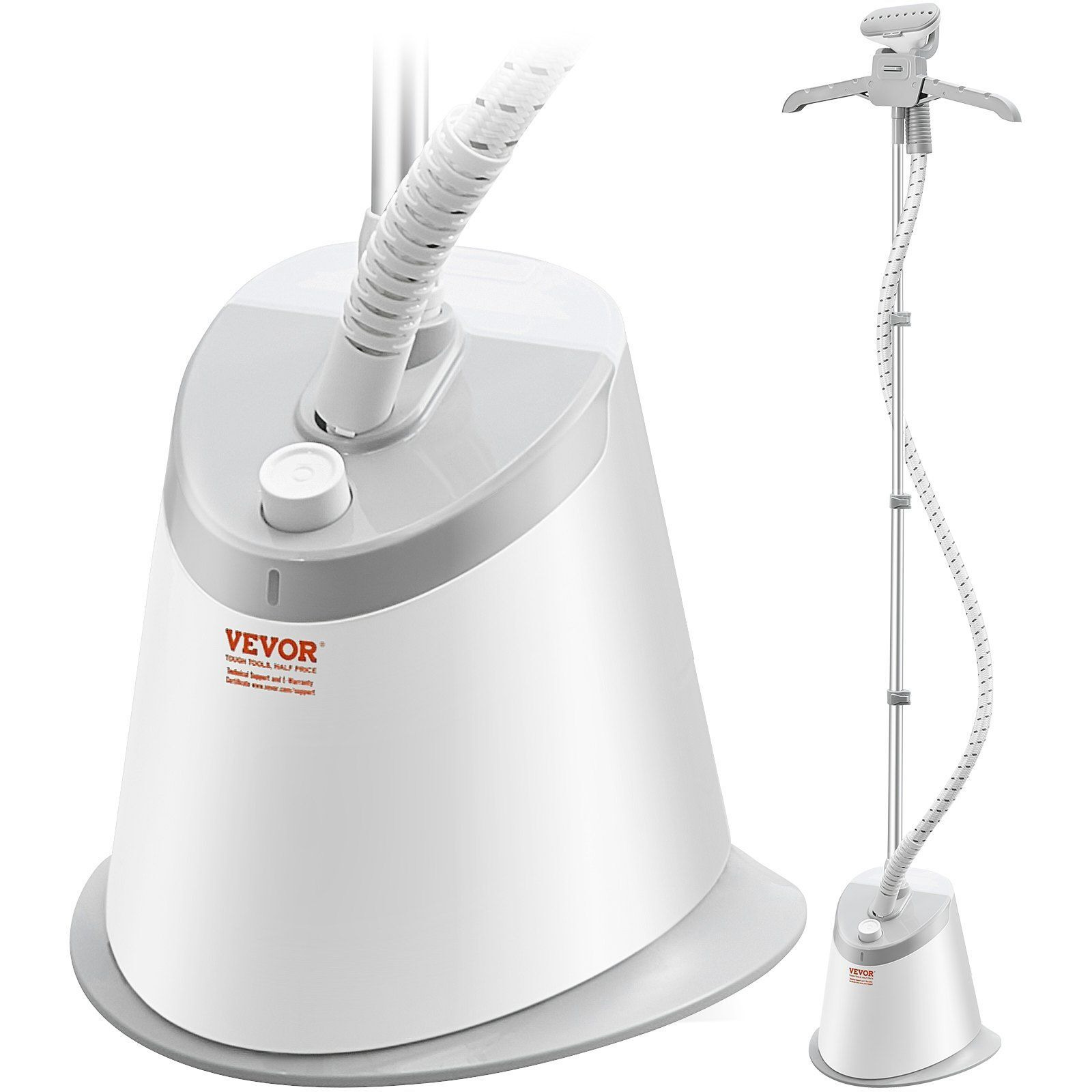 VEVOR Standing Steamer with Foldable Garment Hanger, 0.5Gallon Water Tank for 90 Minutes Continuous Steaming, Heats in 45 Seconds & Auto-Stop with Fabric Brush Aluminum Rod and Easy-roll Wheels