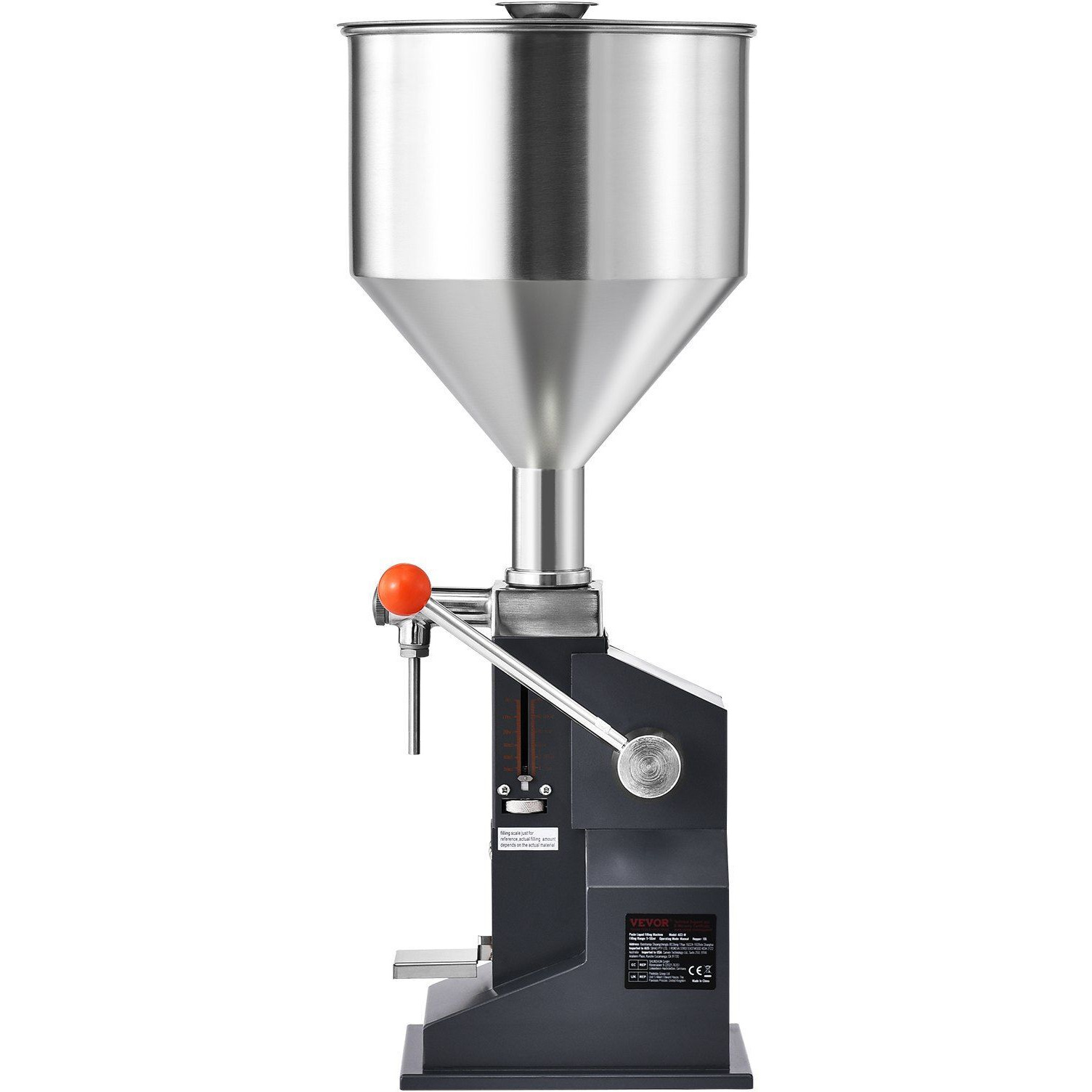 VEVOR Manual Paste Liquid Filling Machine, 5-100ml Bottle Filler, Adjustable Bottle Filling Machine, Stainless Steel Liquid Filler with Hopper for Milk Water Juice Essential Oil Shampoo Cosmetic Honey