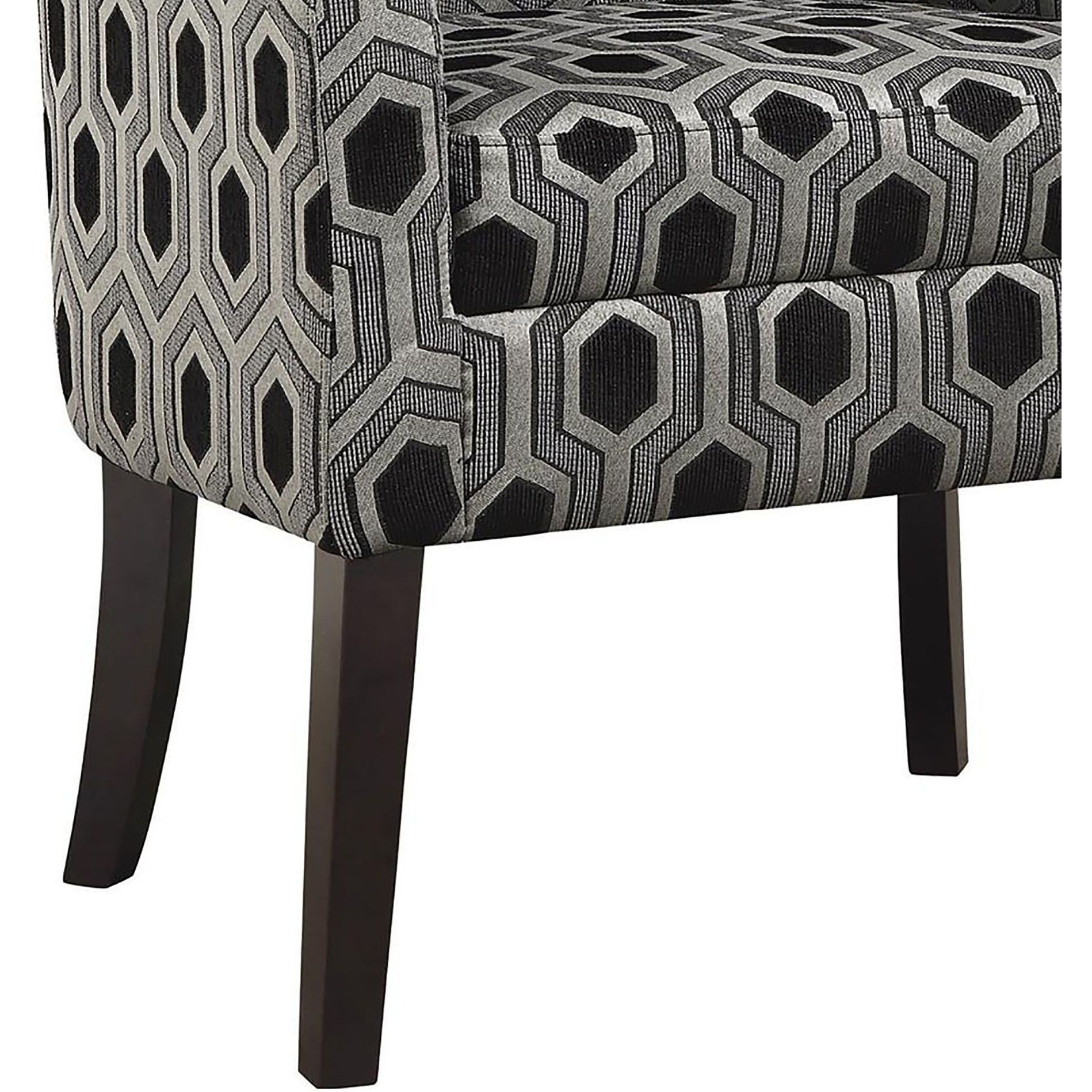 Grey and Black Hexagon Print Barrel Back Accent Chair