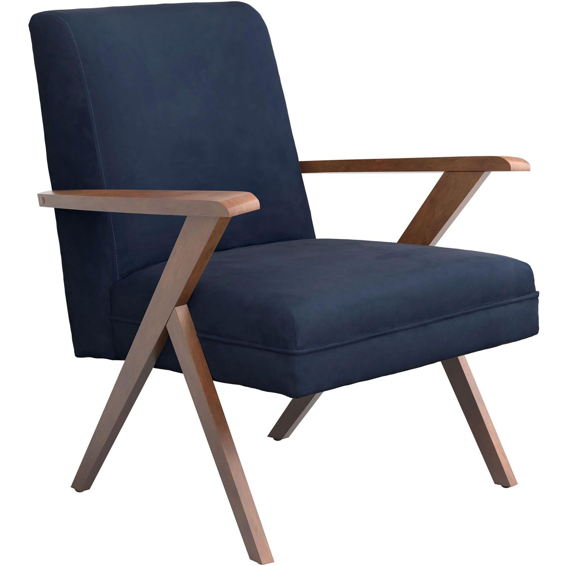 Dark Blue and Walnut Wooden Arms Accent Chair