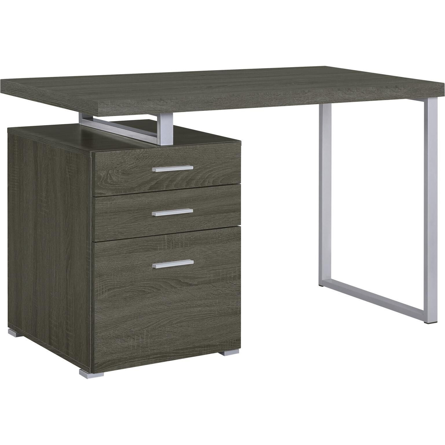 Weathered Grey 3-drawer Reversible Office Desk