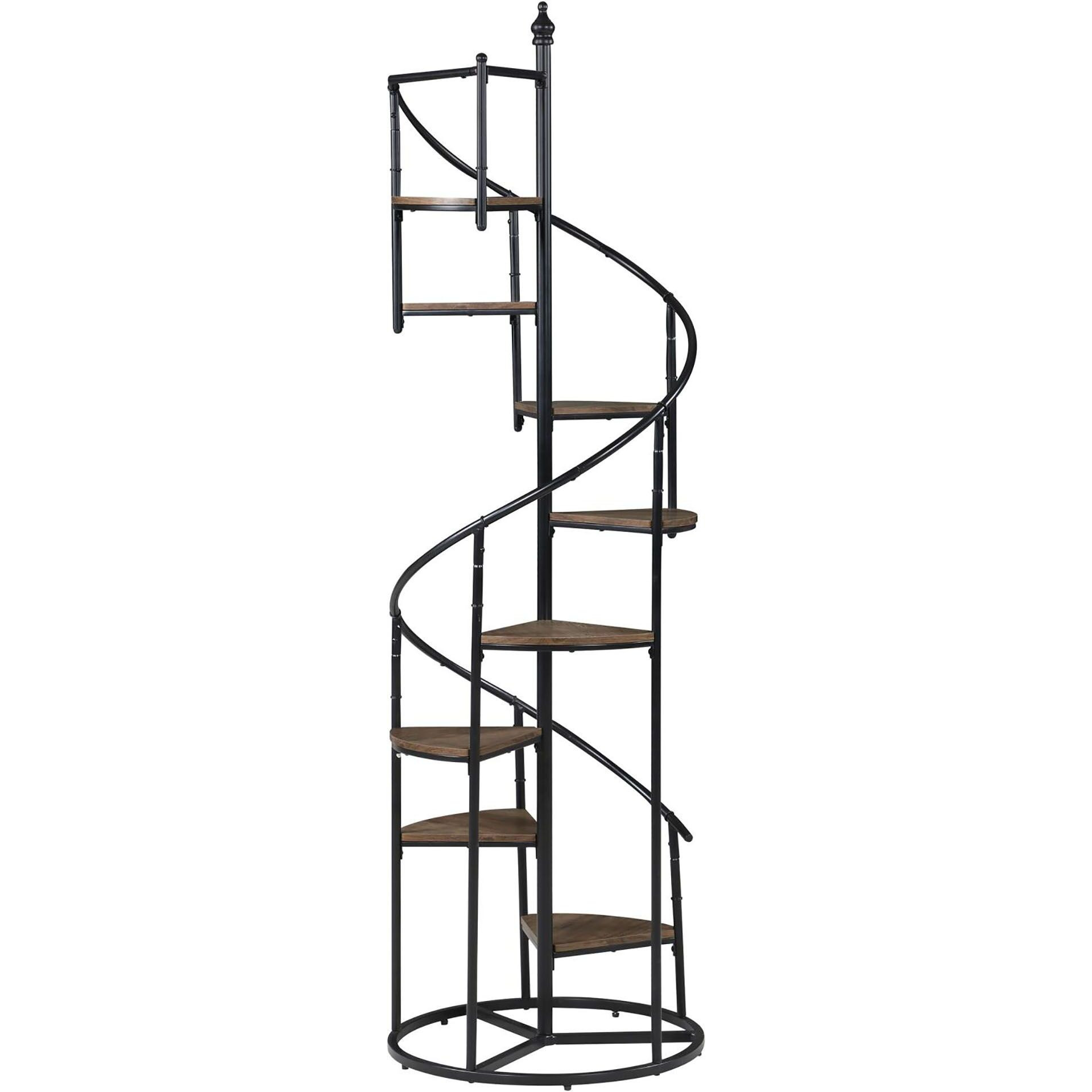 Rustic Brown and Black 8-Shelf Staircase Bookcase