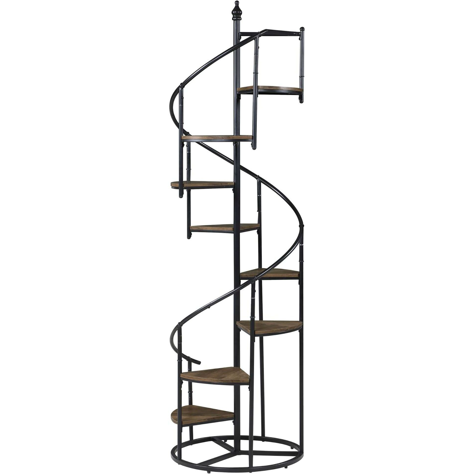 Rustic Brown and Black 8-Shelf Staircase Bookcase