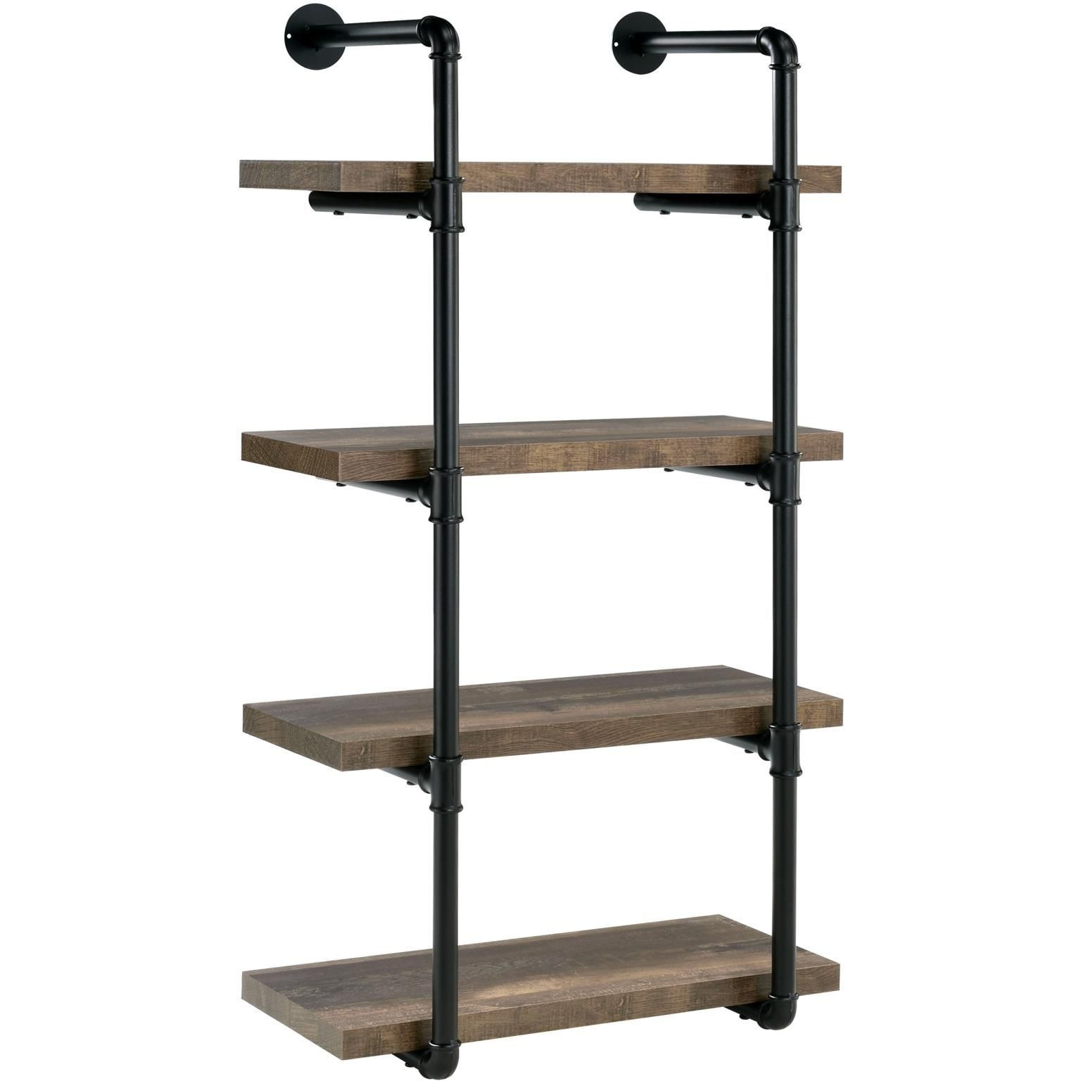 Black and Rustic Oak 4-tier Wall Shelf