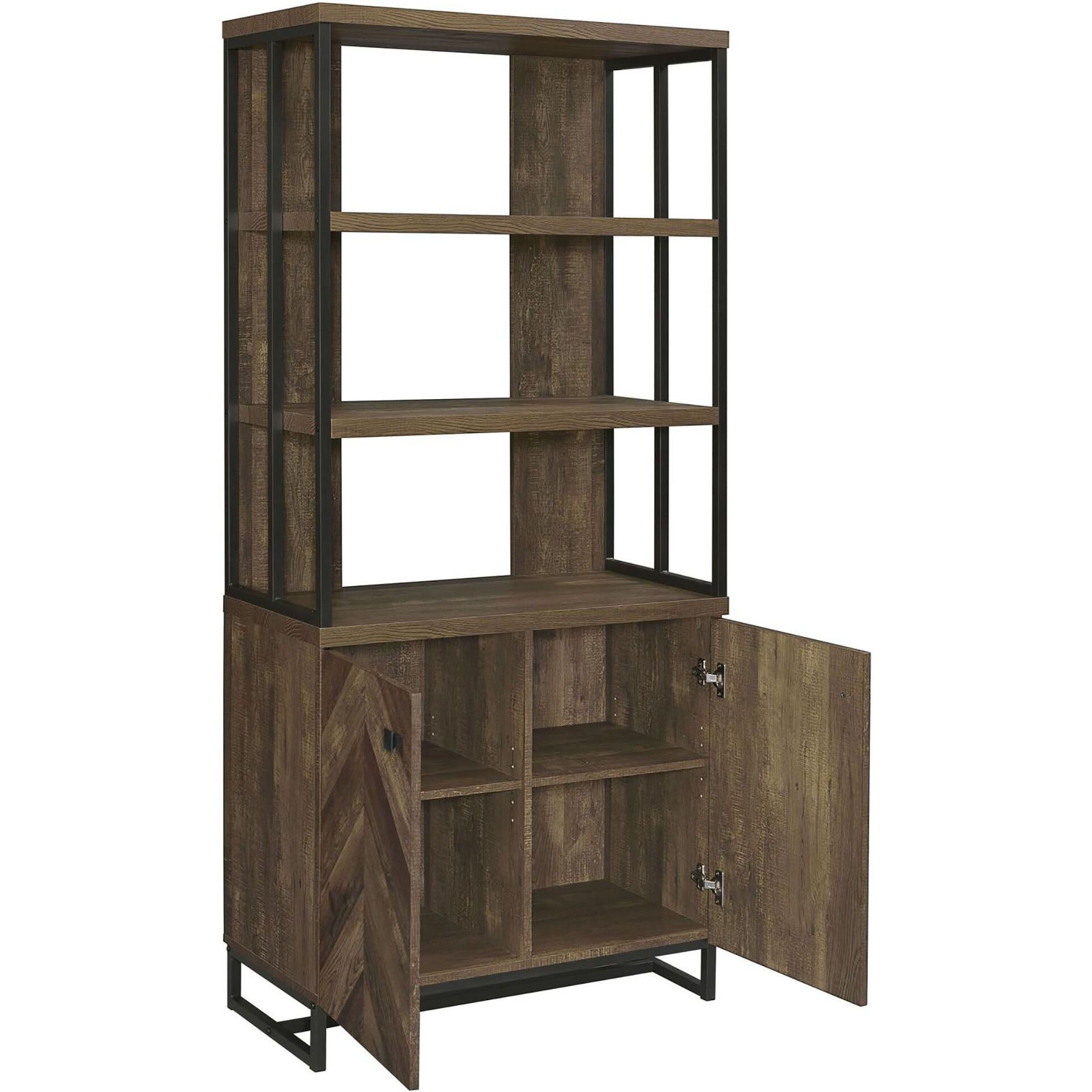 Rustic Oak Herringbone 2-Door Bookcase