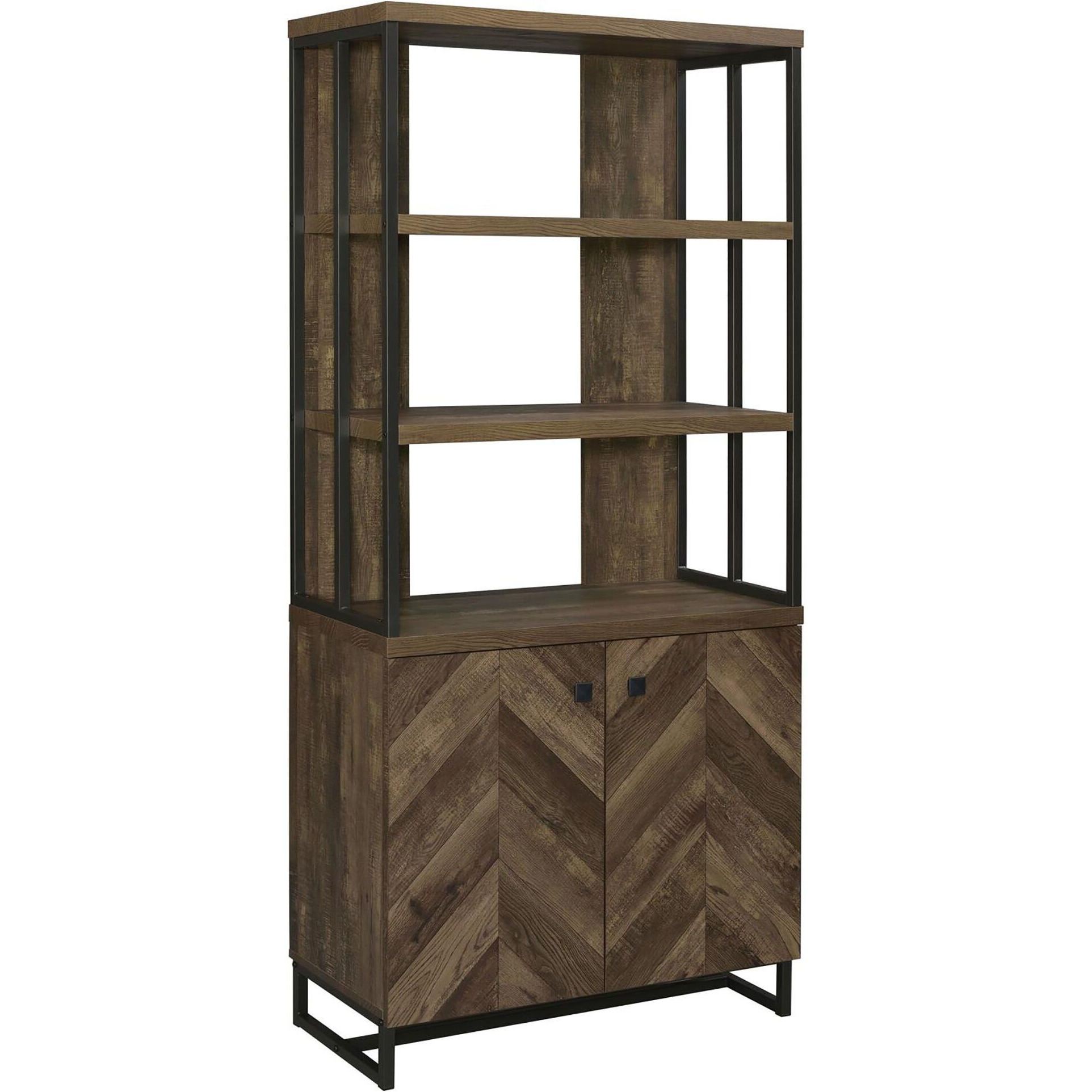 Rustic Oak Herringbone 2-Door Bookcase