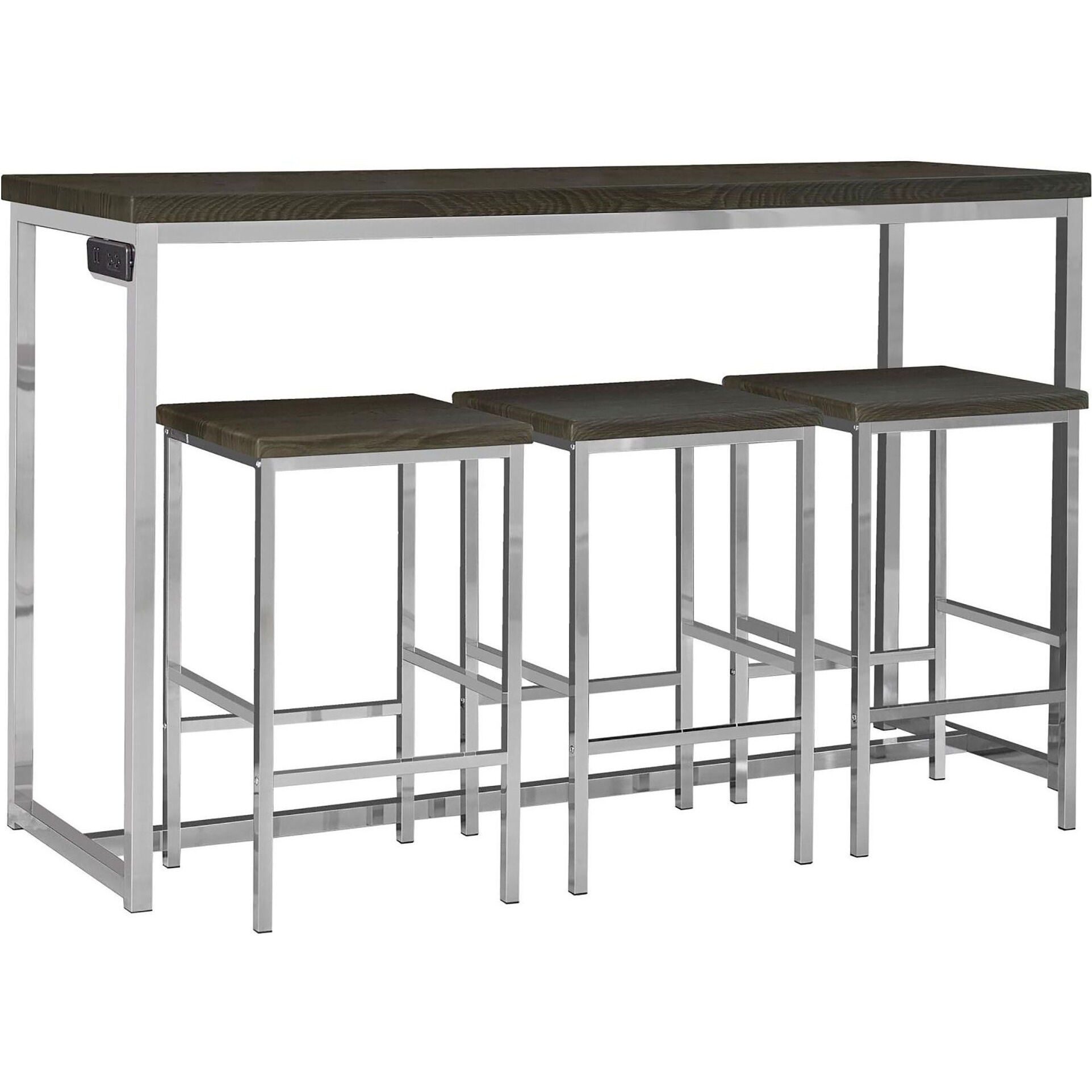 Dark Oak and Chrome 4-Piece Counter Height Table Set