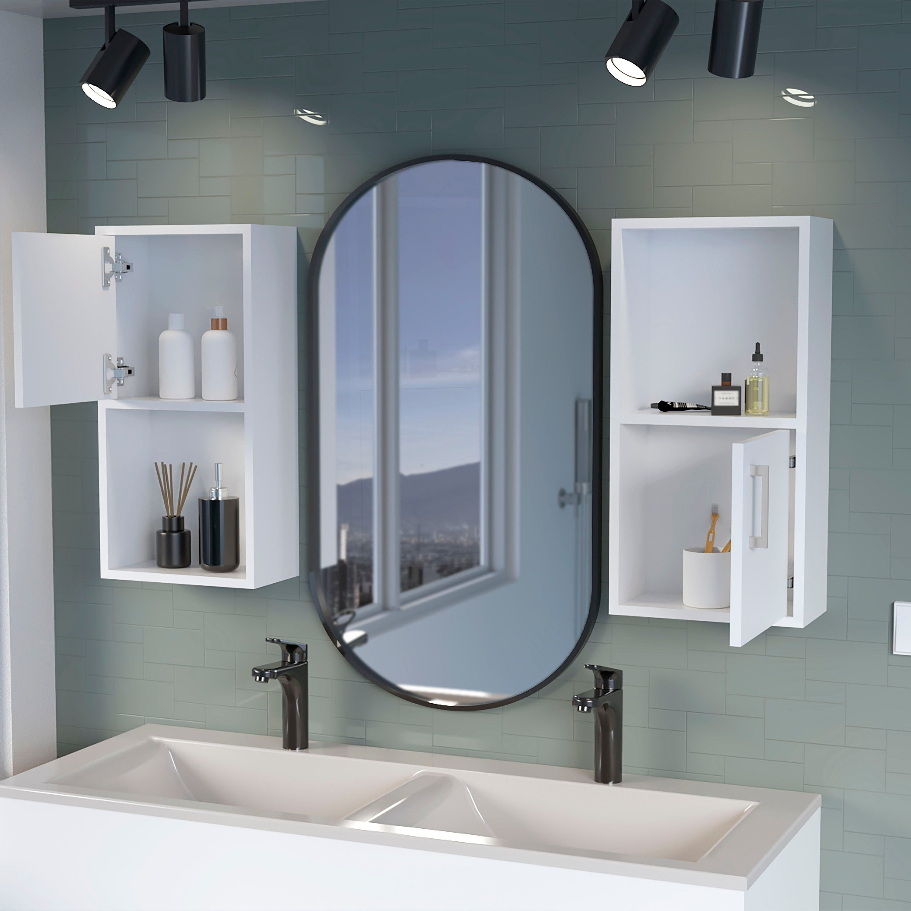 White 2 Bathroom Medicine Cabinets with Open Shelf