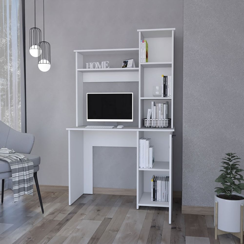White 3-Tier Storage Shelves Computer Desk
