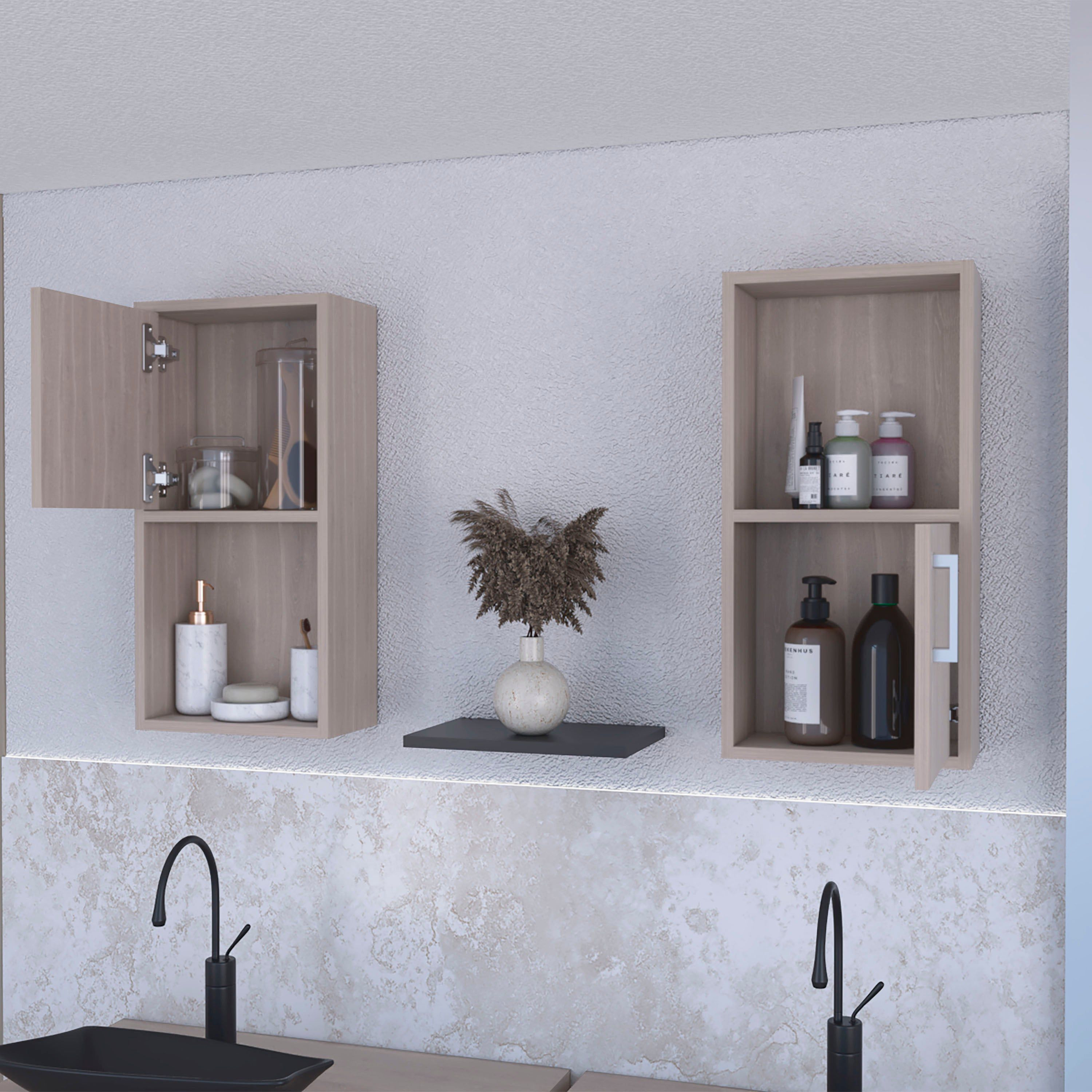 White Oak 2 Bathroom Medicine Cabinets with Open Shelf