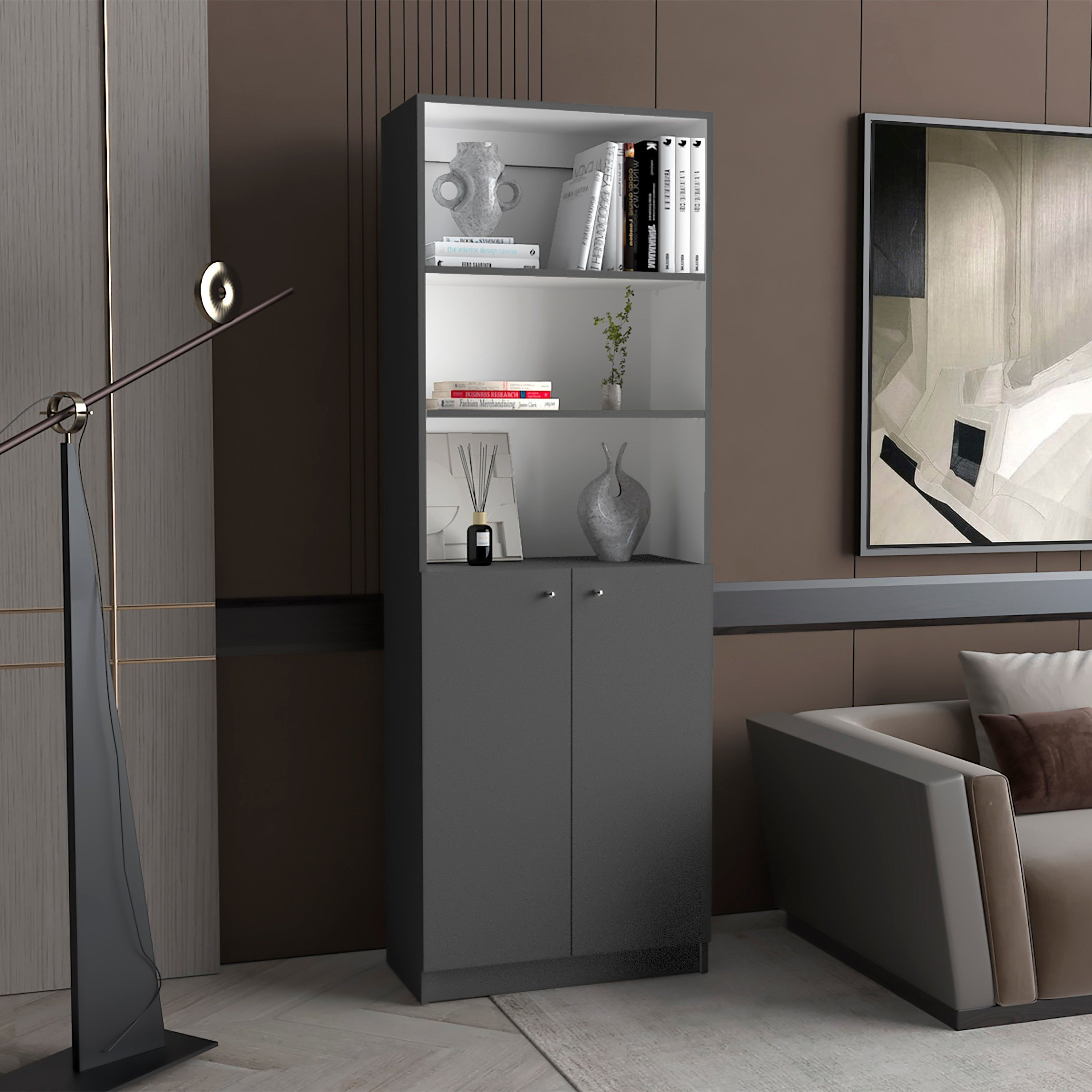 Matt Gray and White 2-Door Bookcase