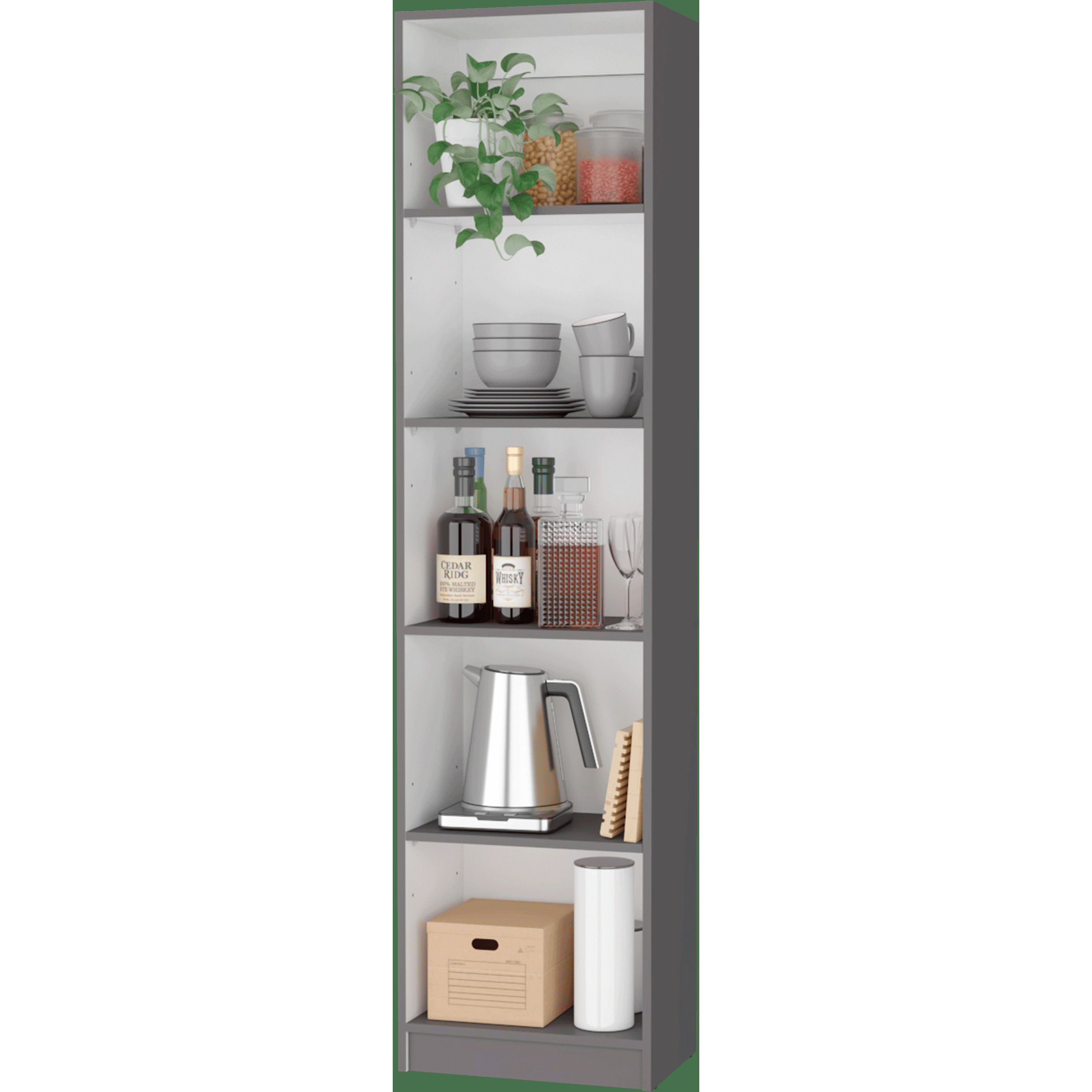 Zachary Matt Gray and White 5-Shelf Slim Bookcase