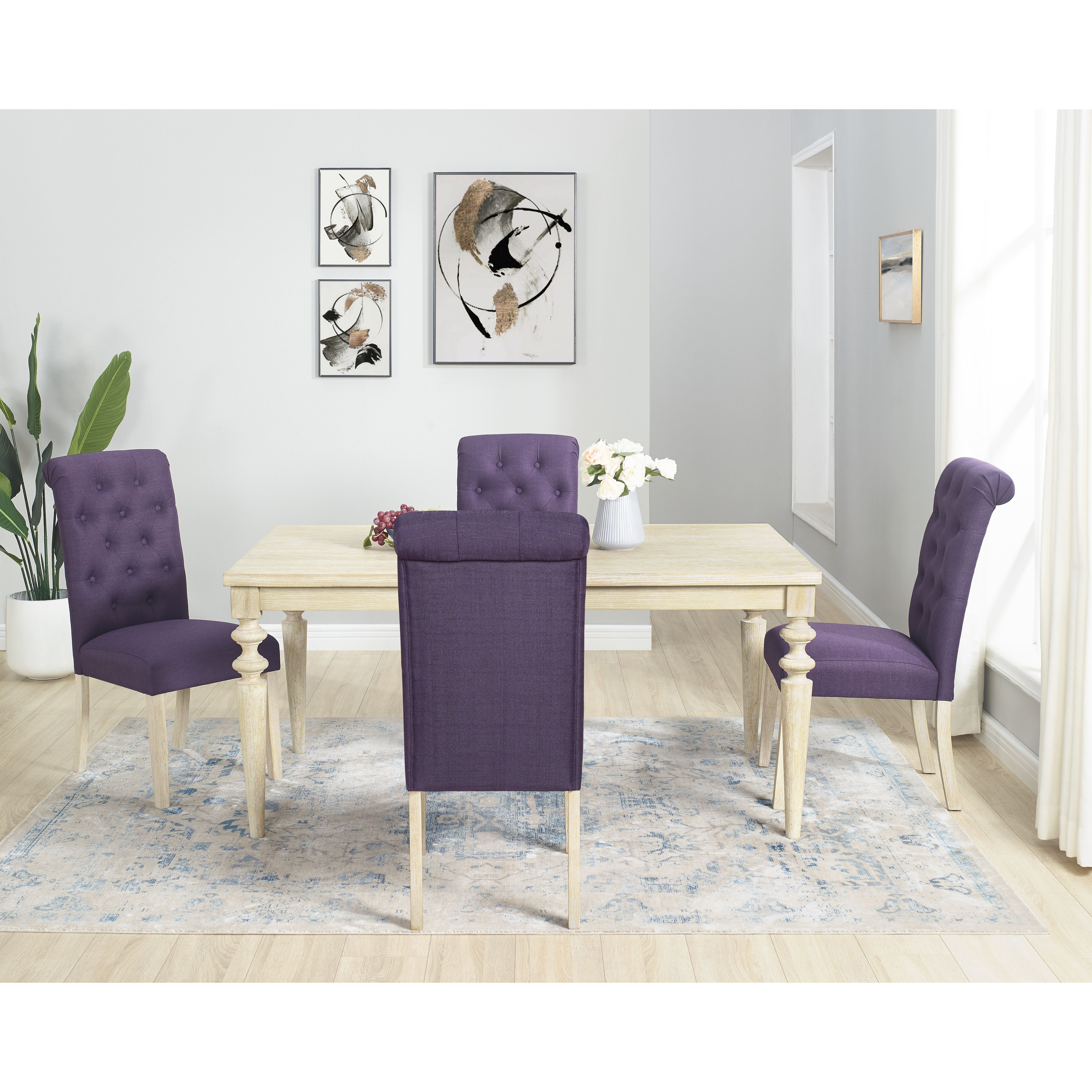 Amonia 5-piece Dining Set, Turned-Leg Dining Table with 4 Tufted Chairs
