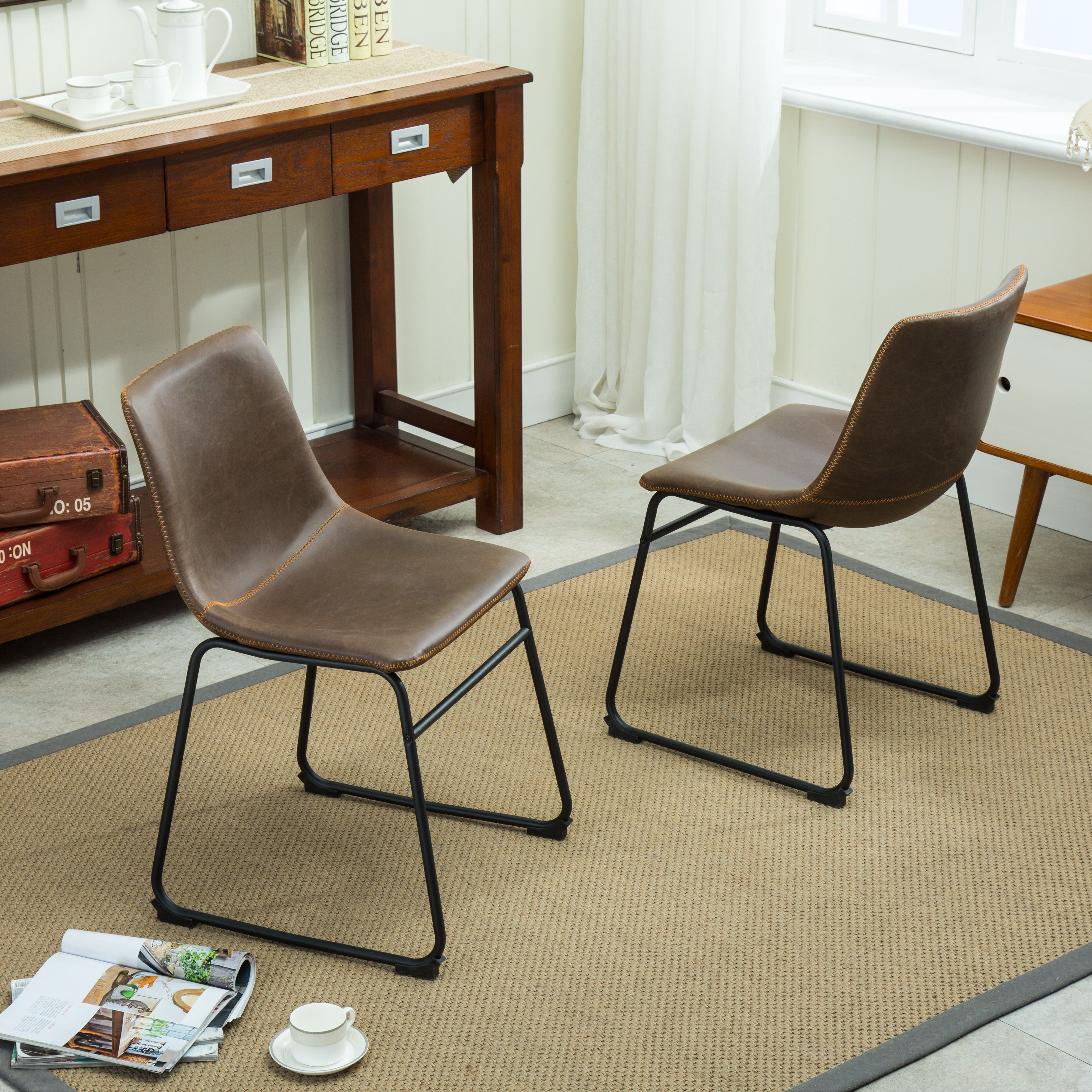 Varna 3-Piece Round Dining Set, Trestle Dining Table with 2 Stylish Chairs