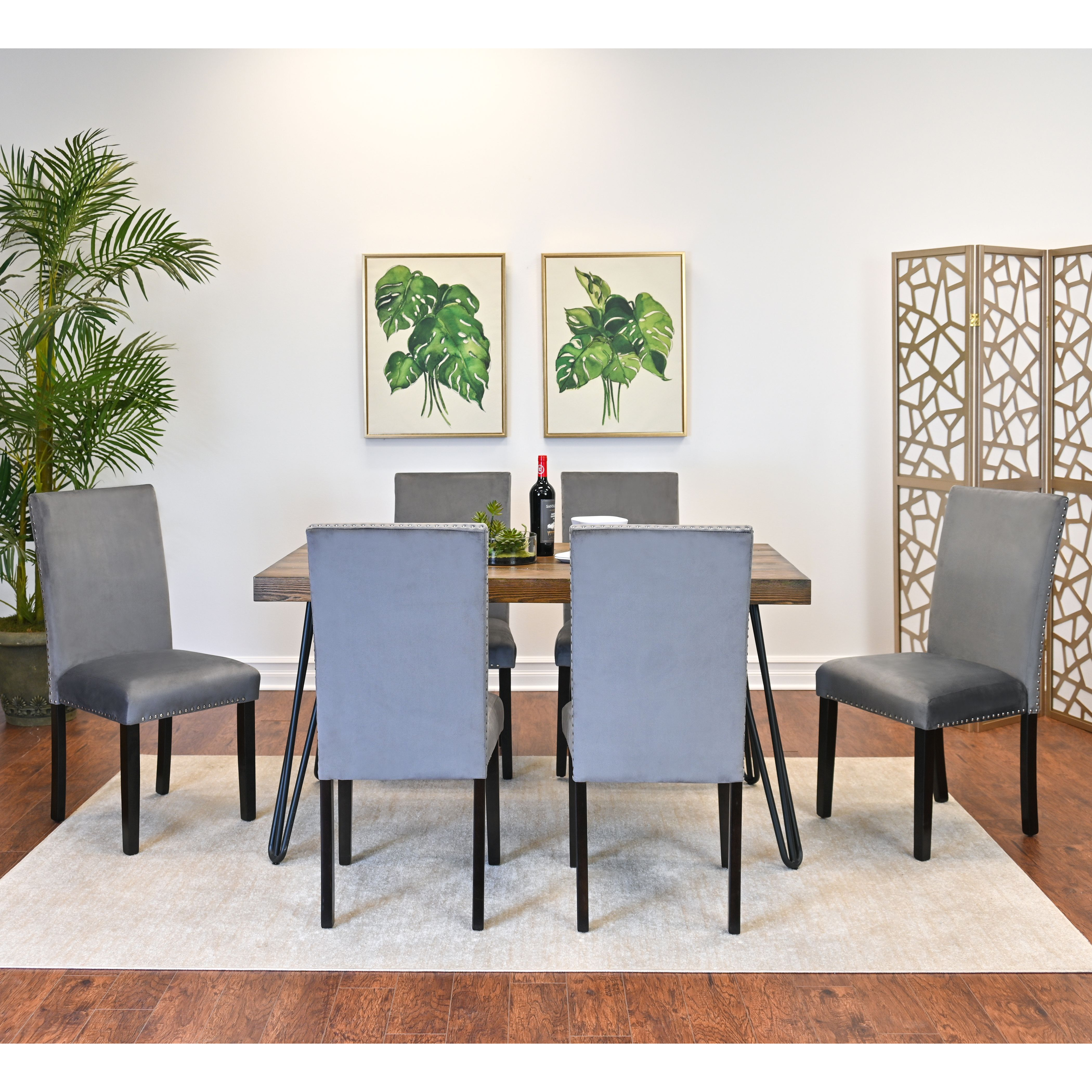 Ashzo 7-Piece Dining Set, Hairpin Dining Table with 6 Chairs, 3 Color Options