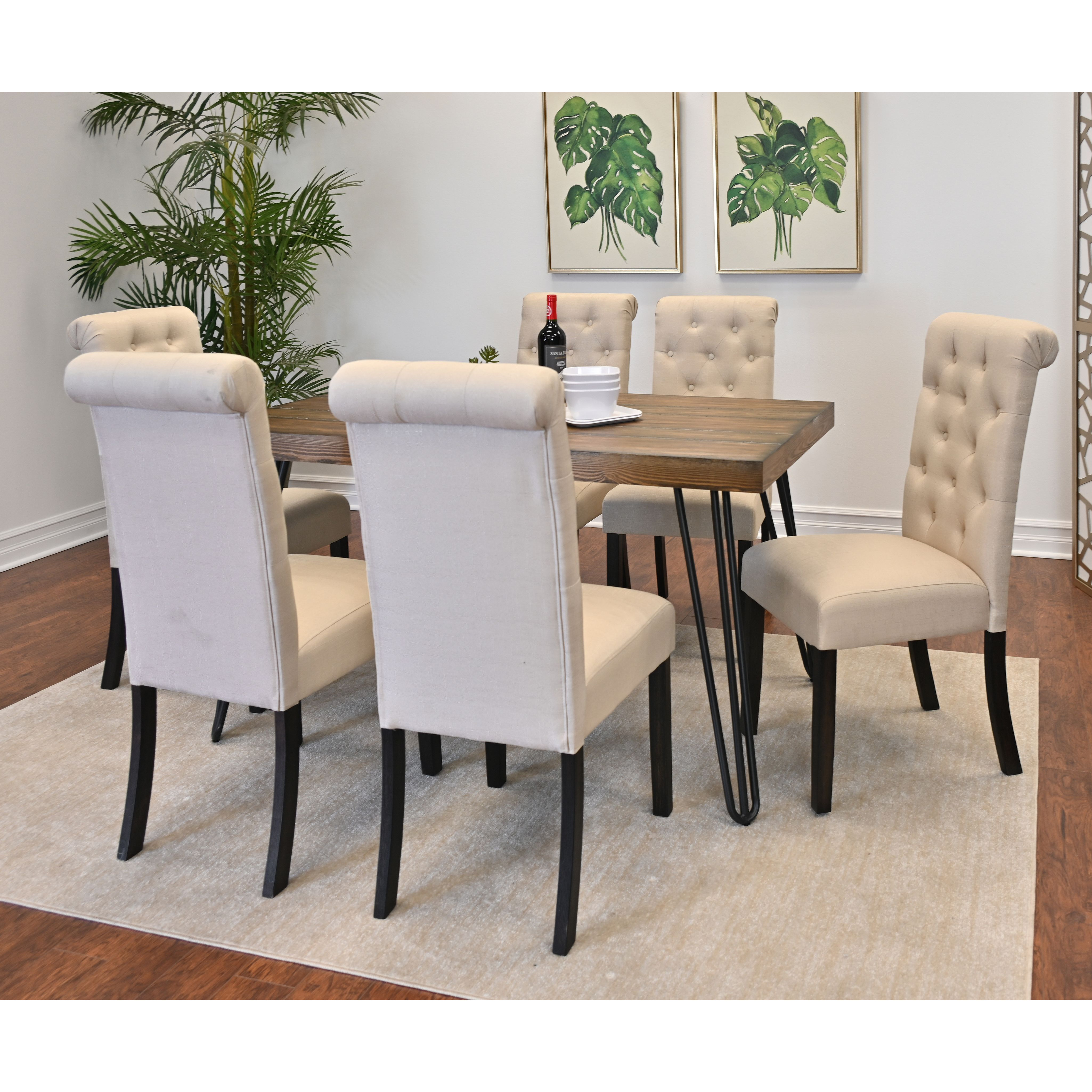 Ashford 7-Piece Dining Set, Hairpin Dining Table with 6 Chairs, 4 Color Options