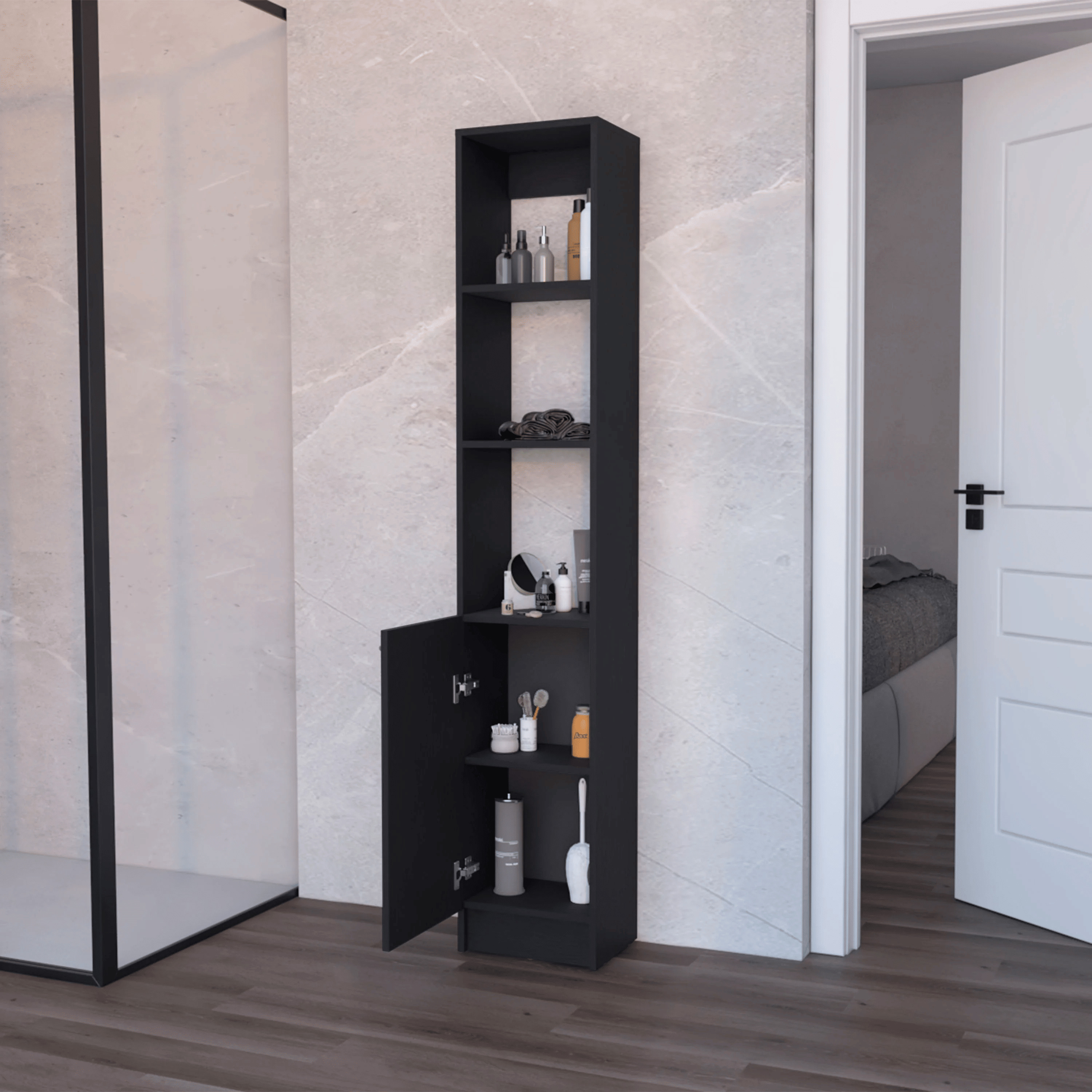 Black Linen Cabinet with 1-Door