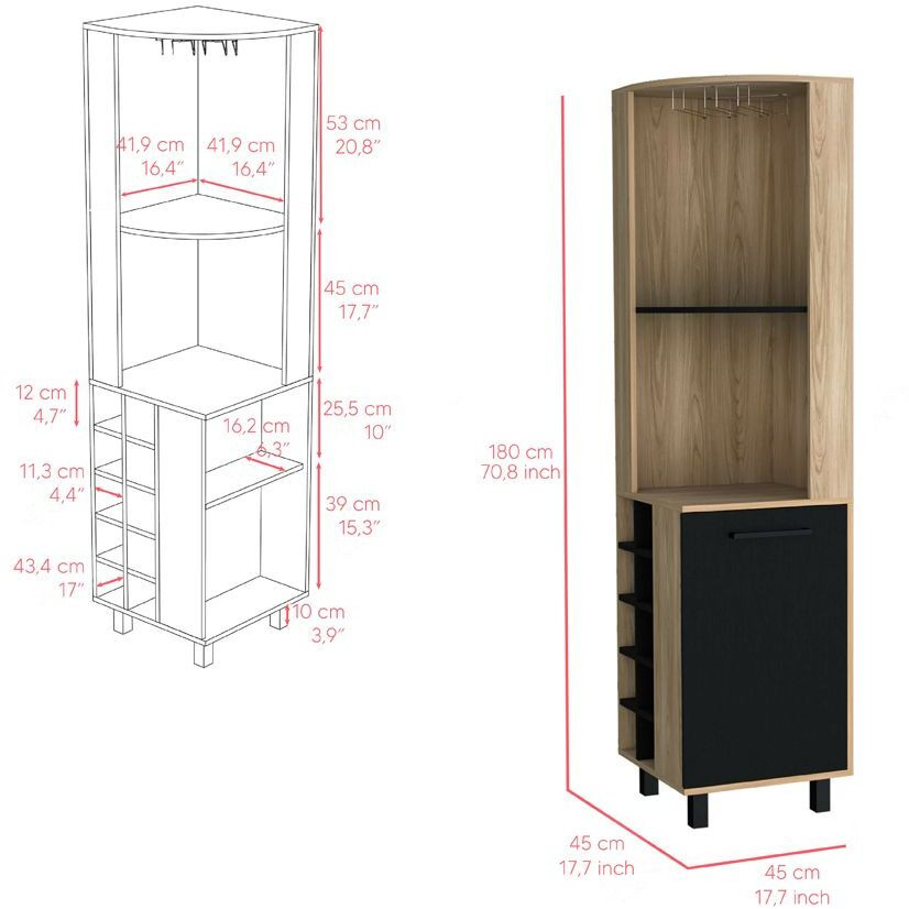 Corner Bar Cabinet Cleveland, Living Room, Natural Oak / Black