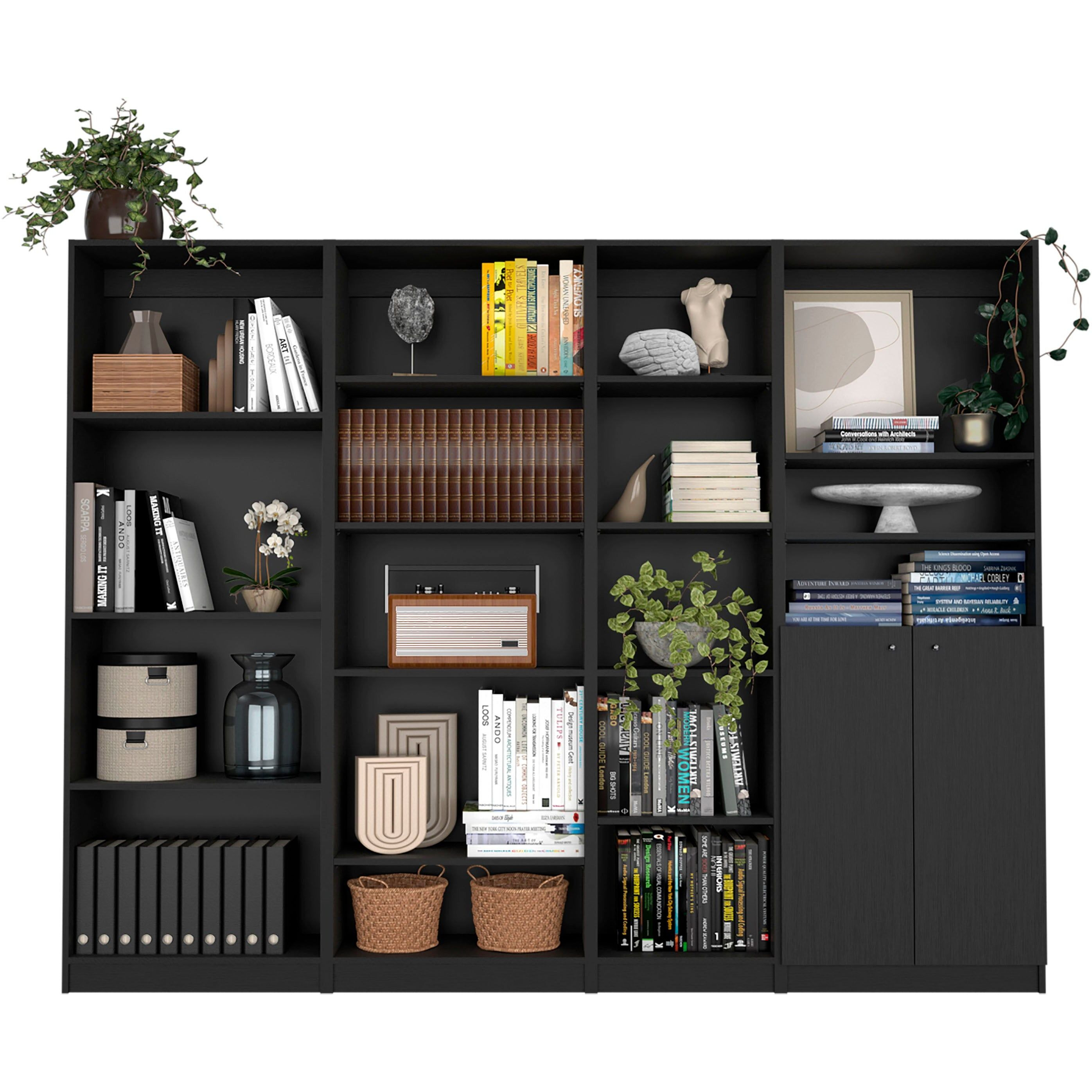 Black 4 Piece Living Room Set with 4 Bookcases