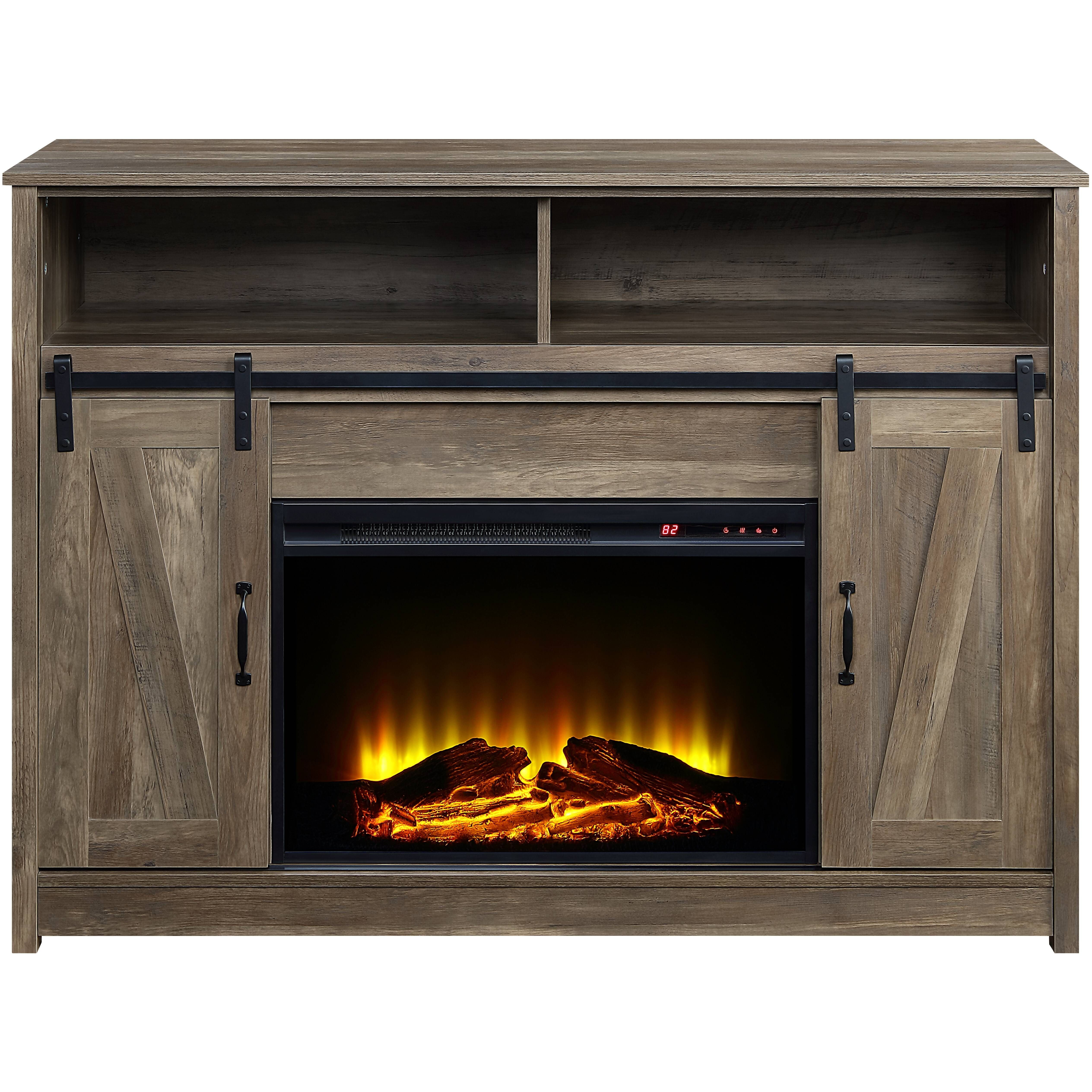 Rustic Oak 2-Door Fireplace with 2 Shelves