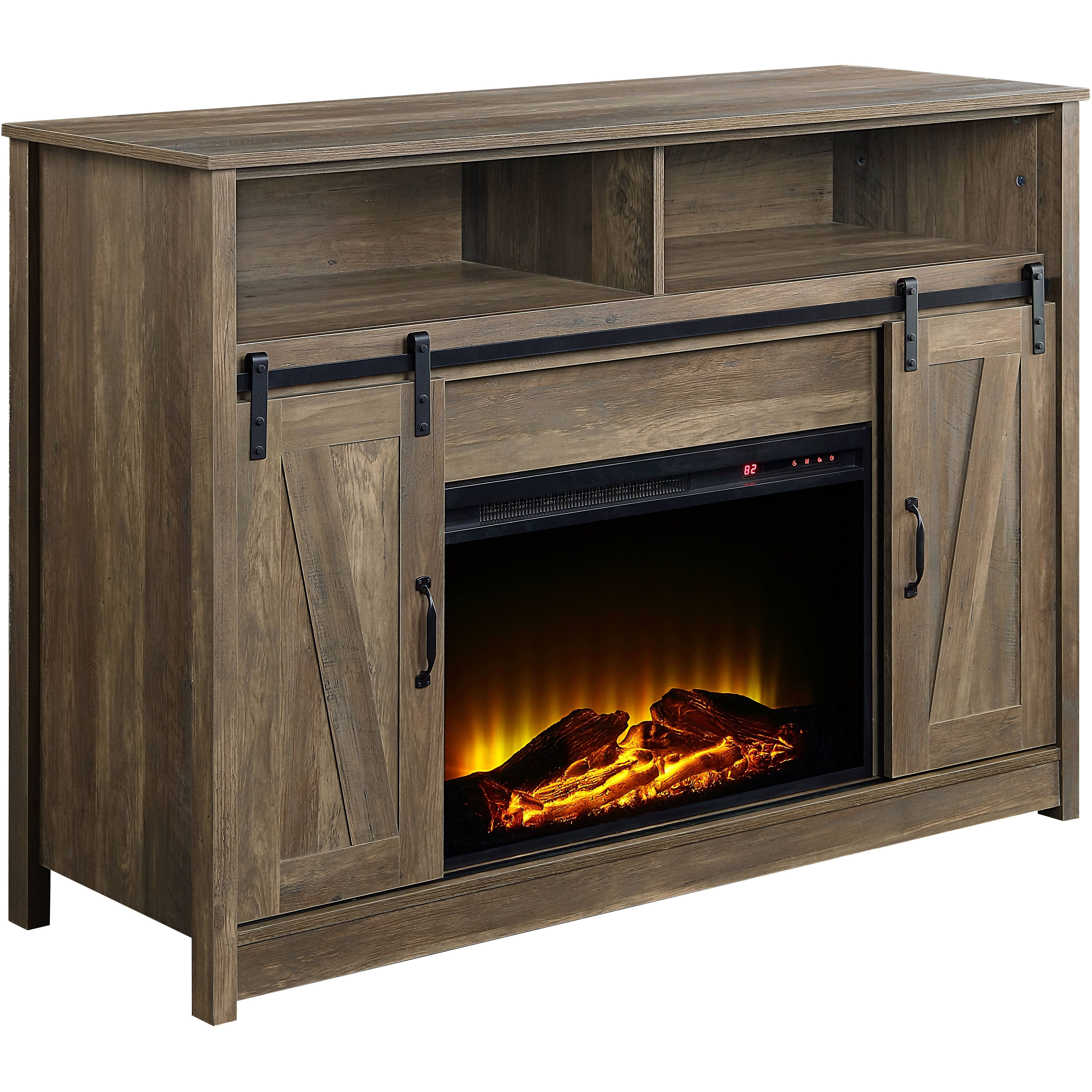 Rustic Oak 2-Door Fireplace with 2 Shelves