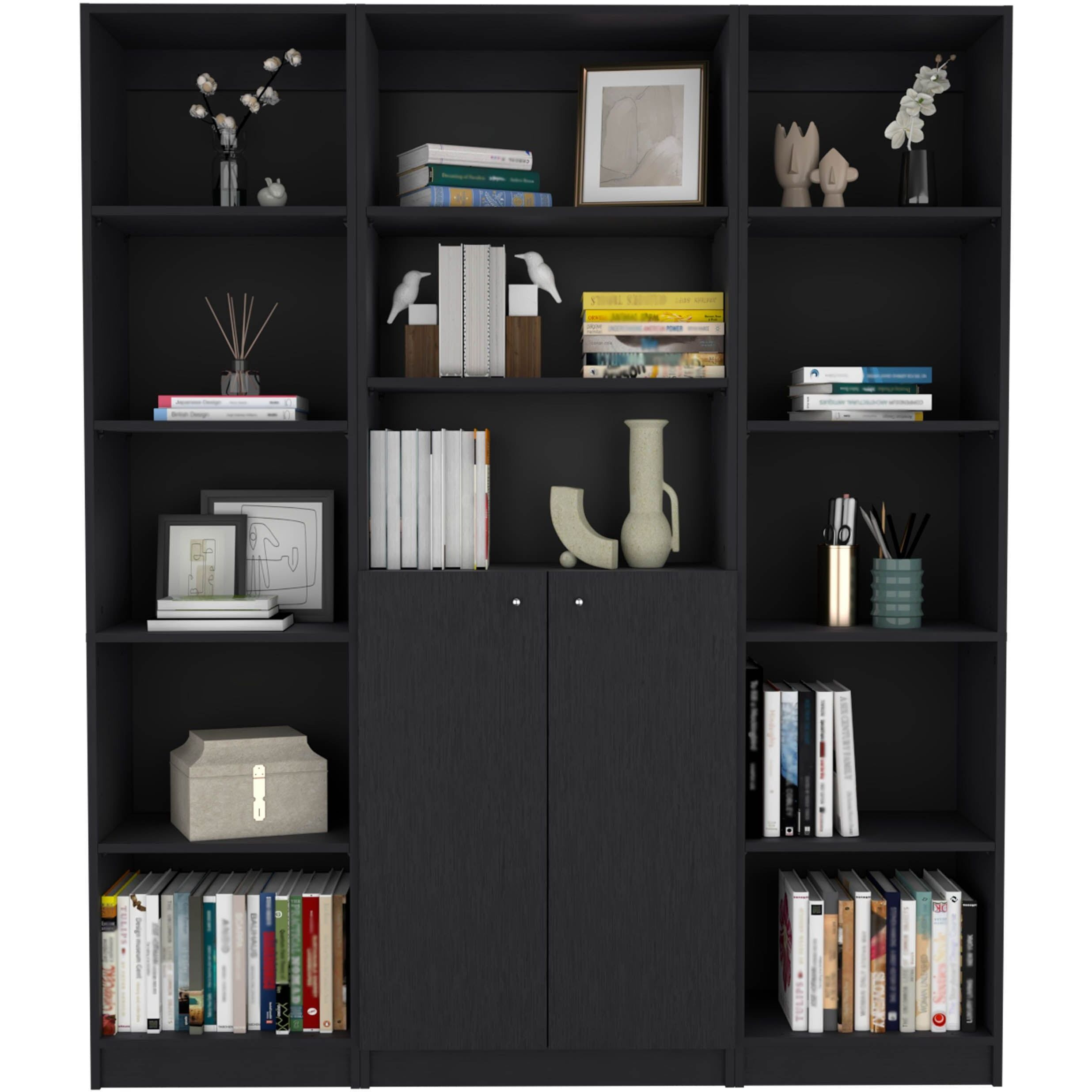Roland Black 3 Piece Living Room Set with 3 Bookcases