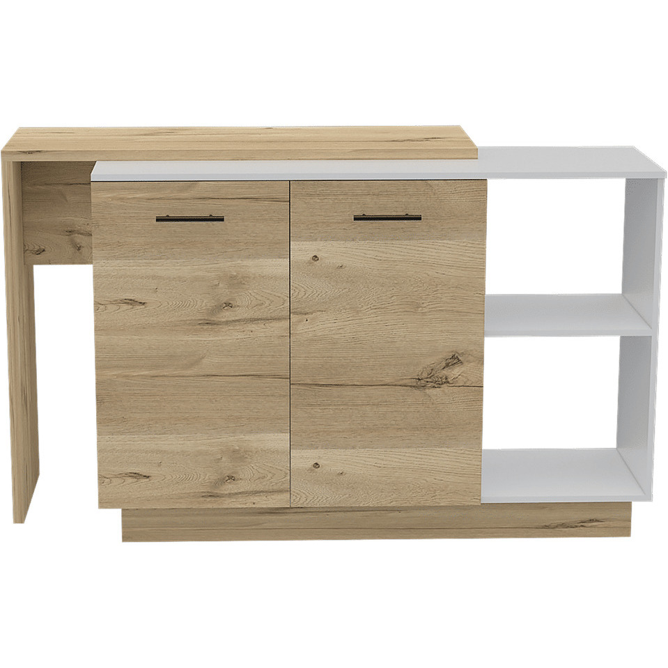 White and Light Oak 4-Shelf 6-Door 2-piece Kitchen Set, Kitchen Island and Upper Wall Cabinet