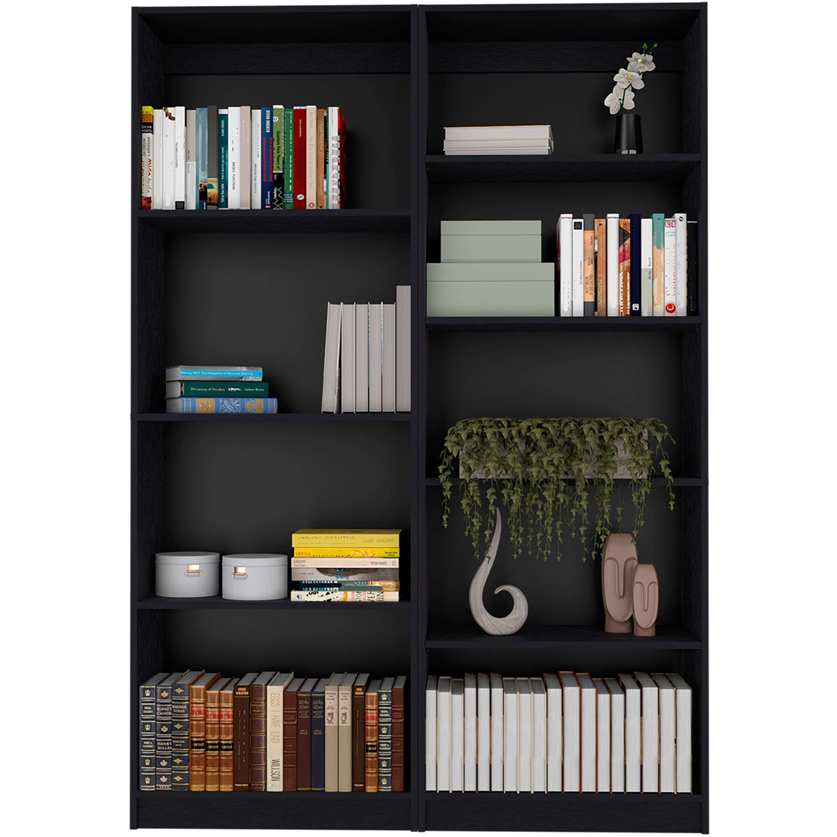 Black 2 Piece Living Room Set with 2 Bookcases