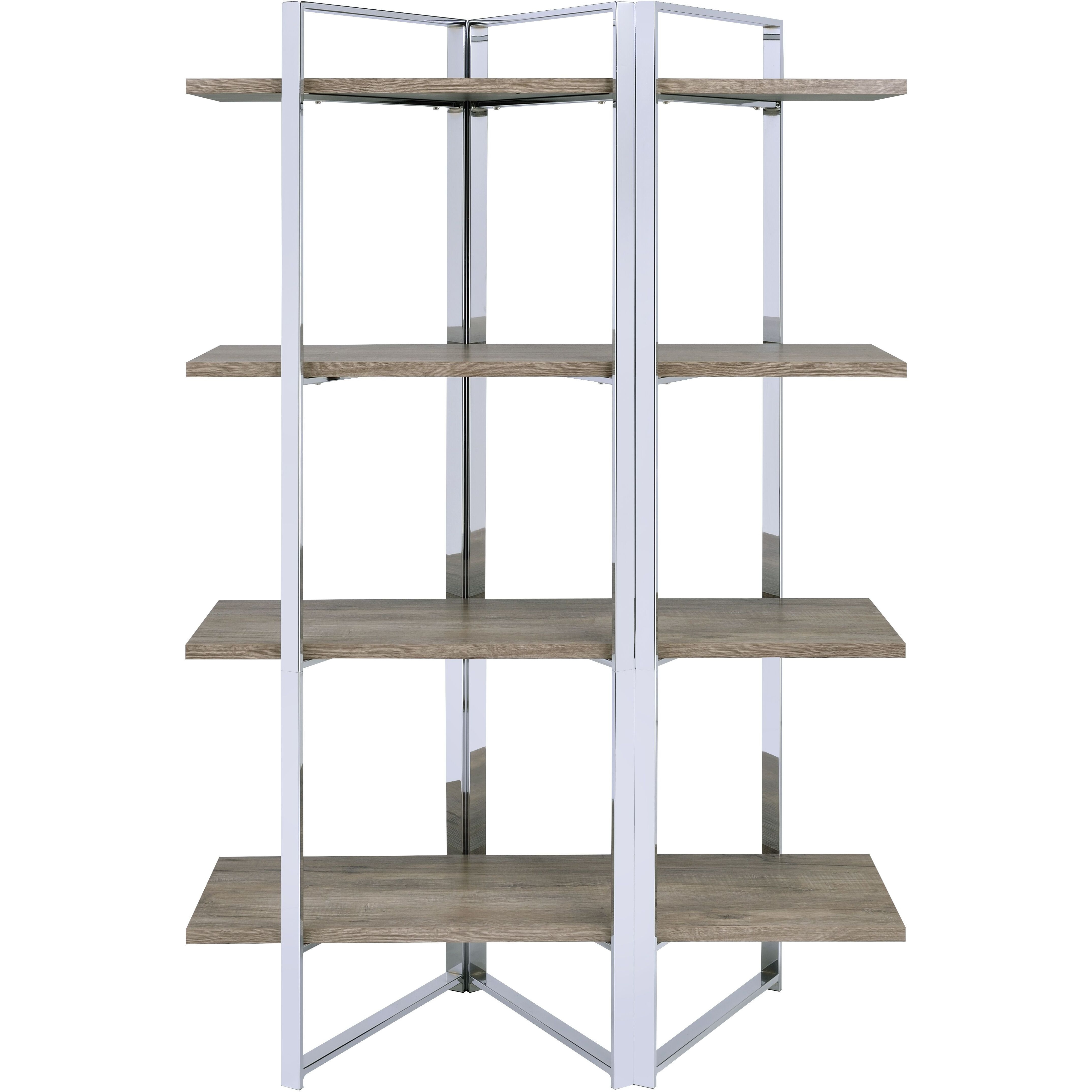 Natural and Chrome 4-Shelf Bookshelf