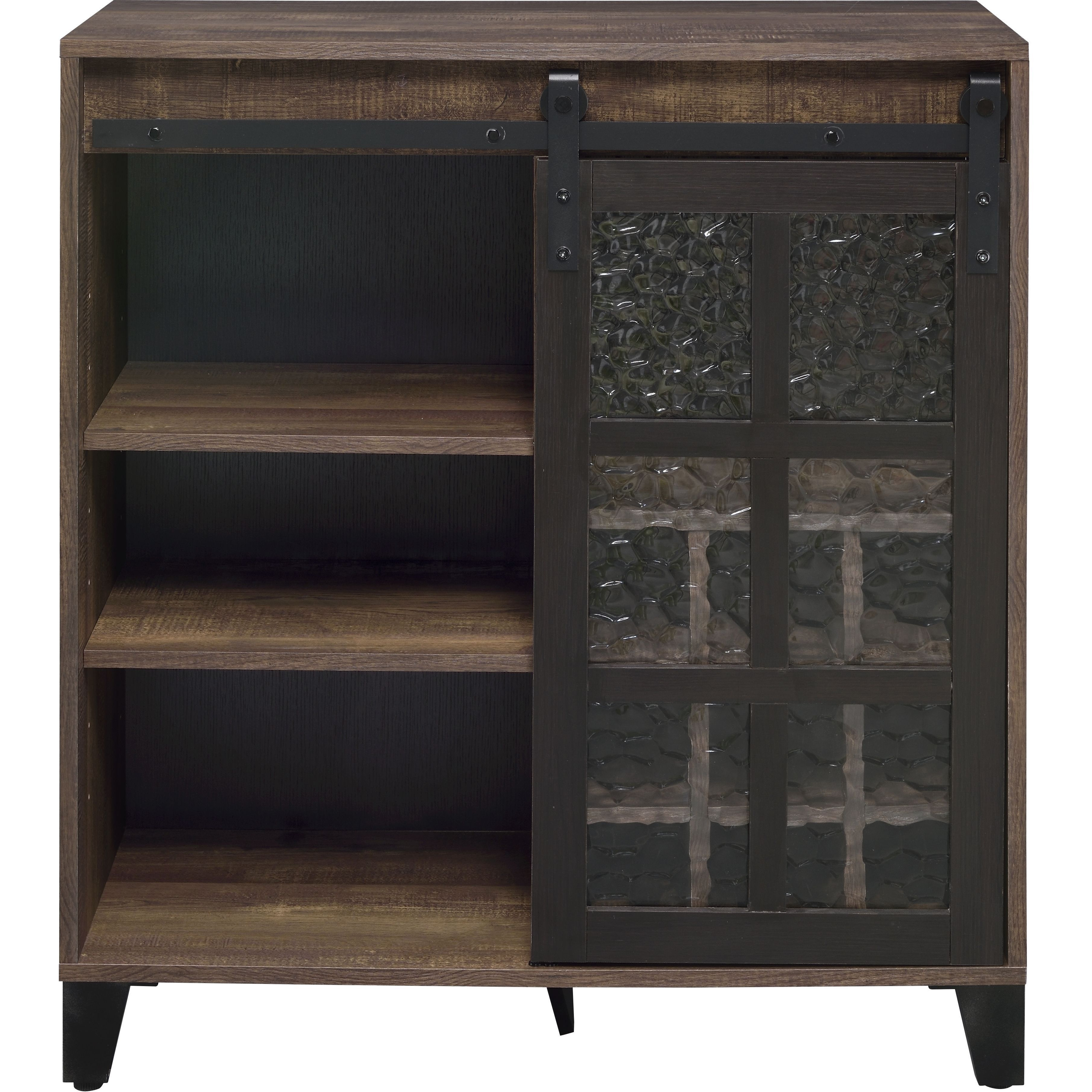 Rustic Oak and Black Wine Cabinet with Door