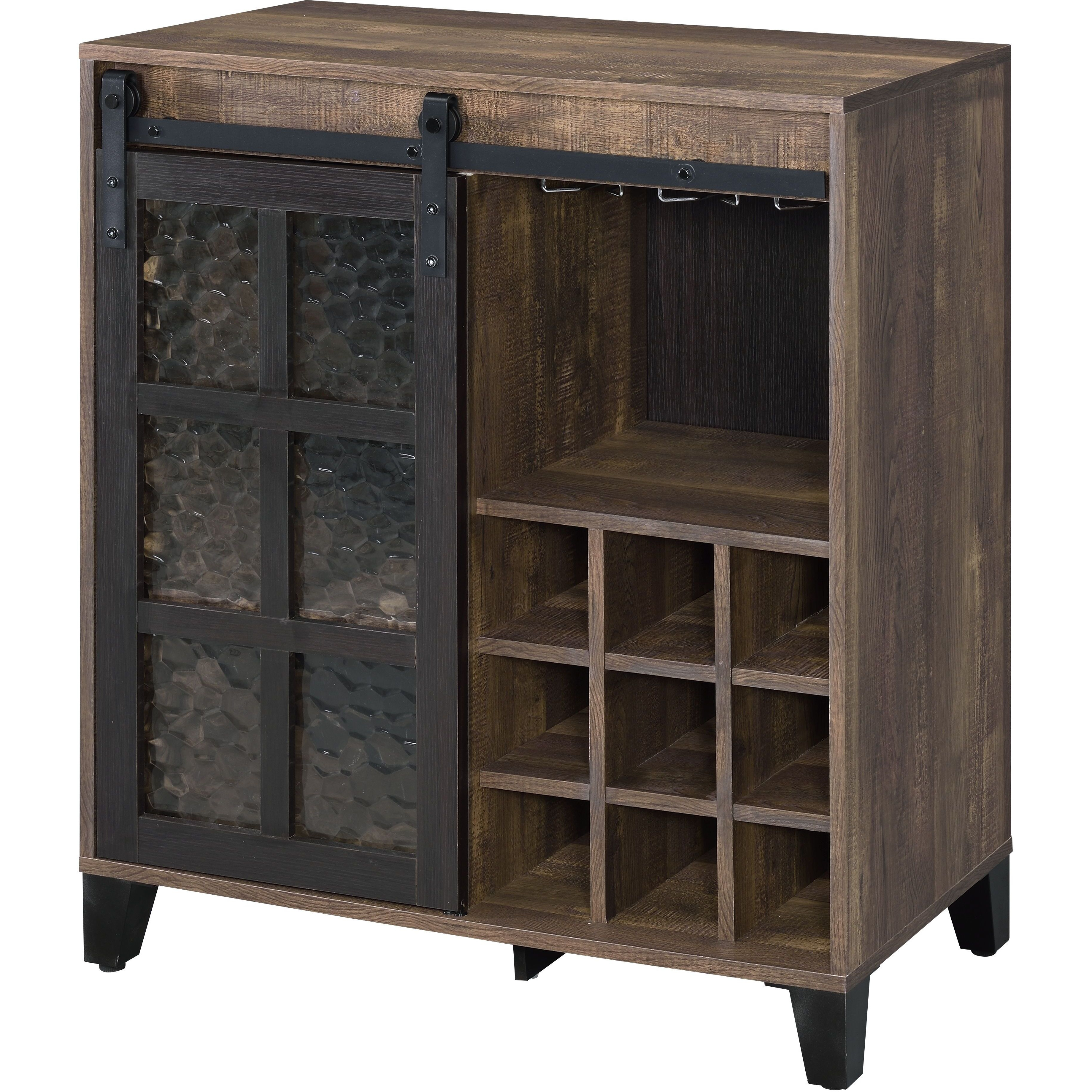 Rustic Oak and Black Wine Cabinet with Door