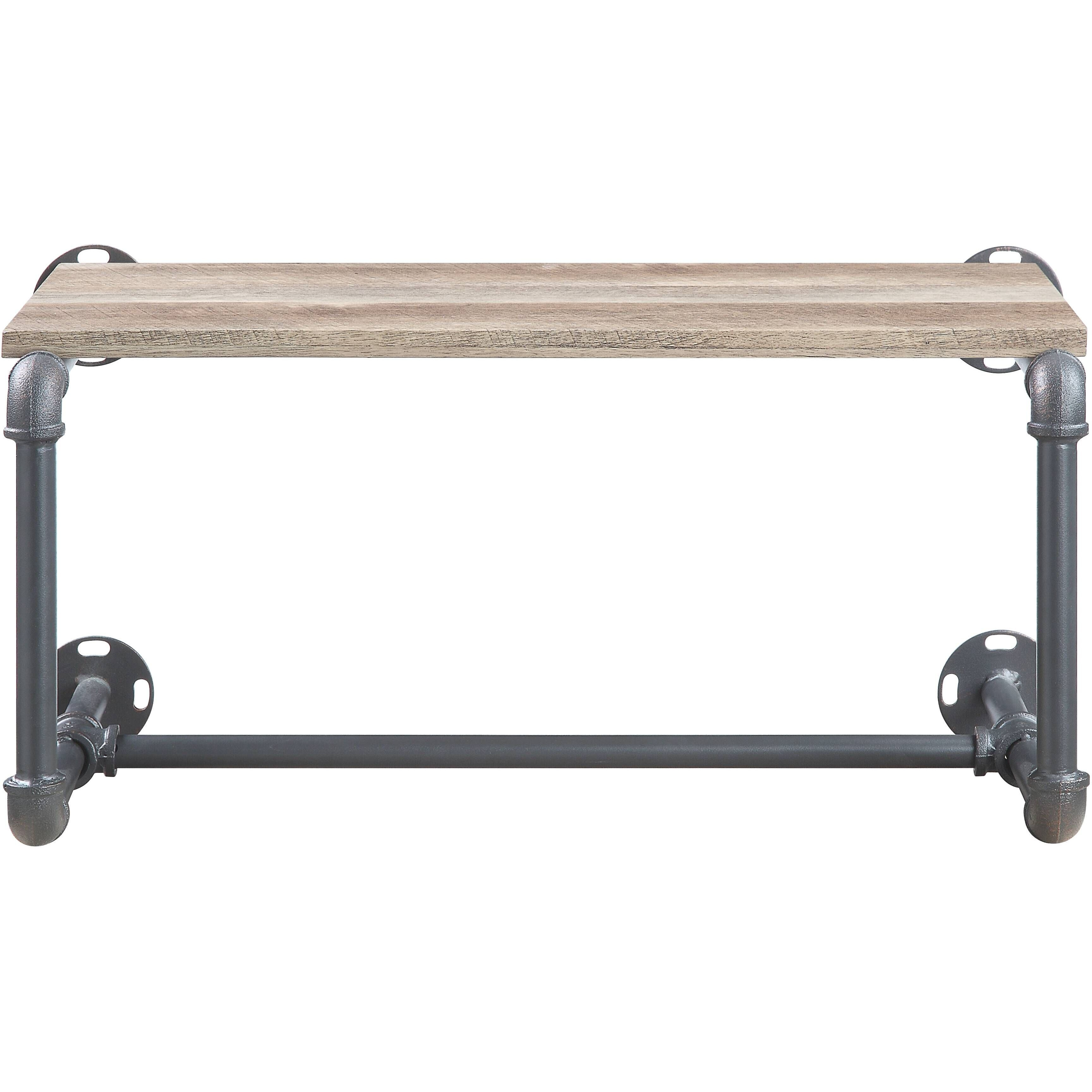 Mankato Oak and Sandy Grey Wall Rack with Shelf