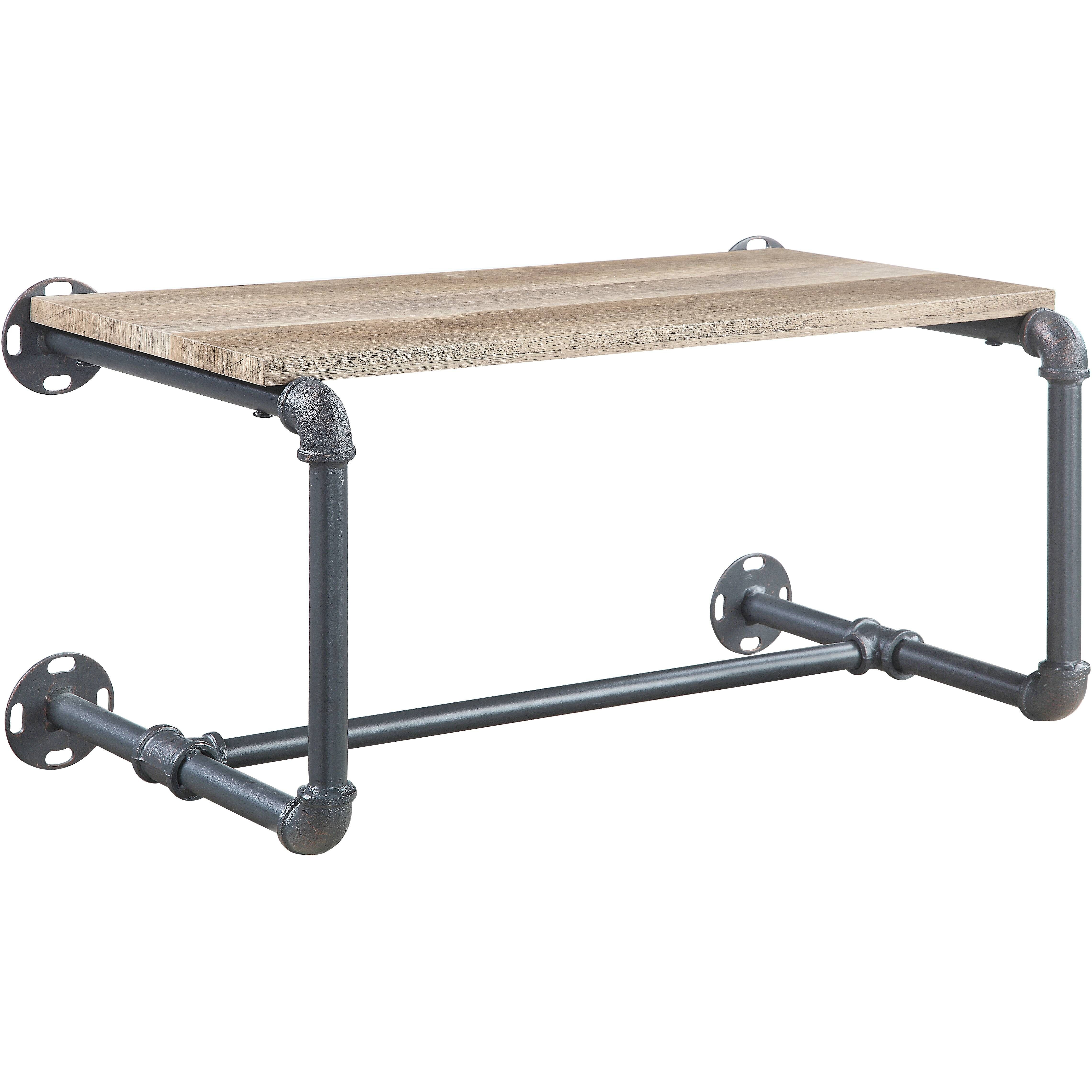 Mankato Oak and Sandy Grey Wall Rack with Shelf