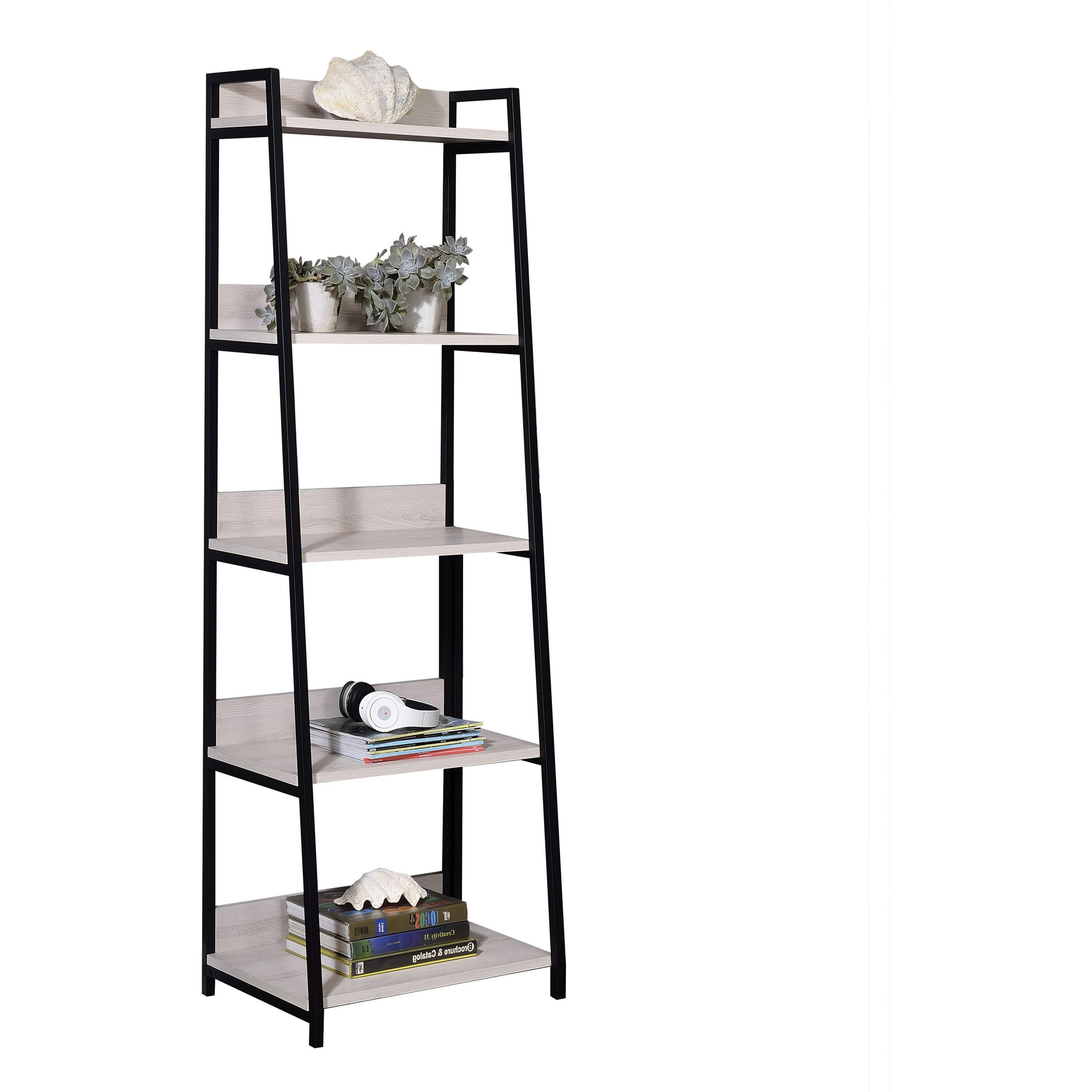 Natural and Black Ladder 5-tier Bookshelf
