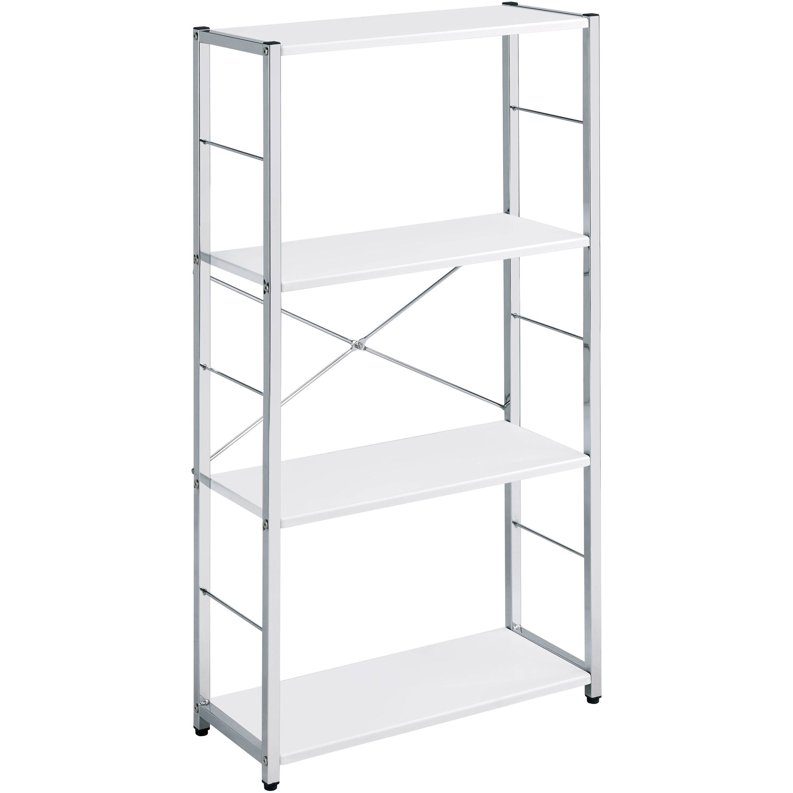 White and Chrome 4-Tier Rectangular Bookshelf