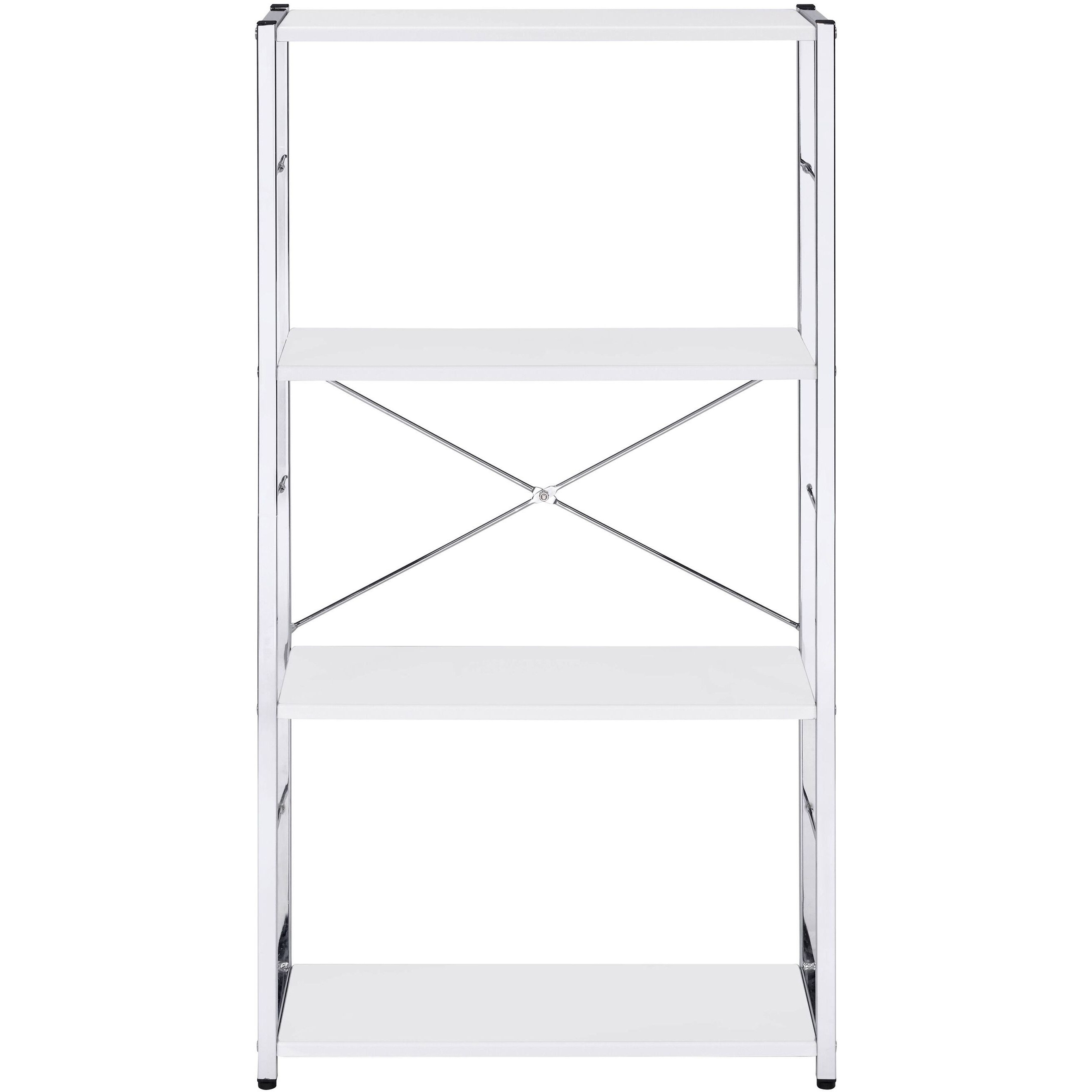 White and Chrome 4-Tier Rectangular Bookshelf