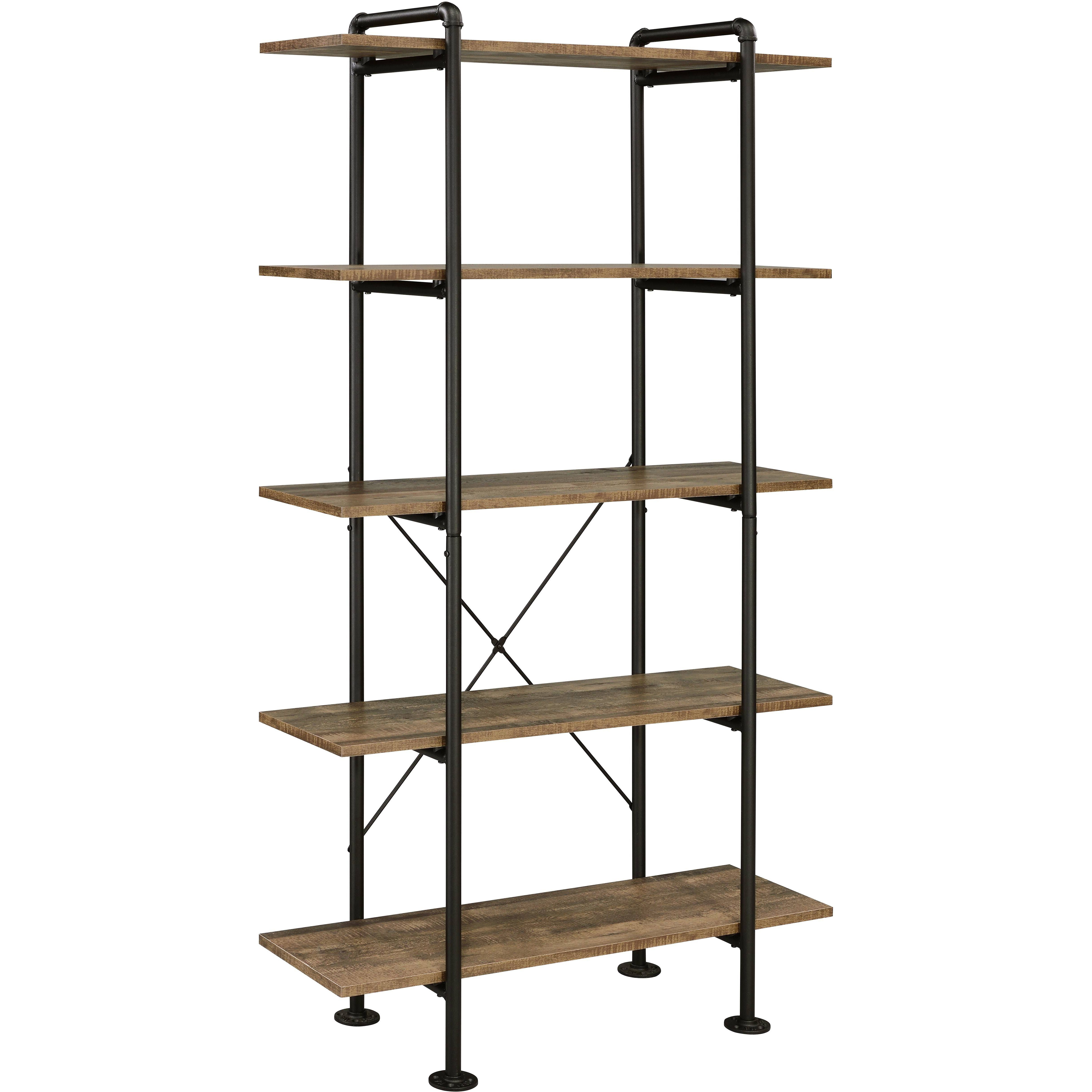 Rustic Oak and Black 5-shelf Bookcase