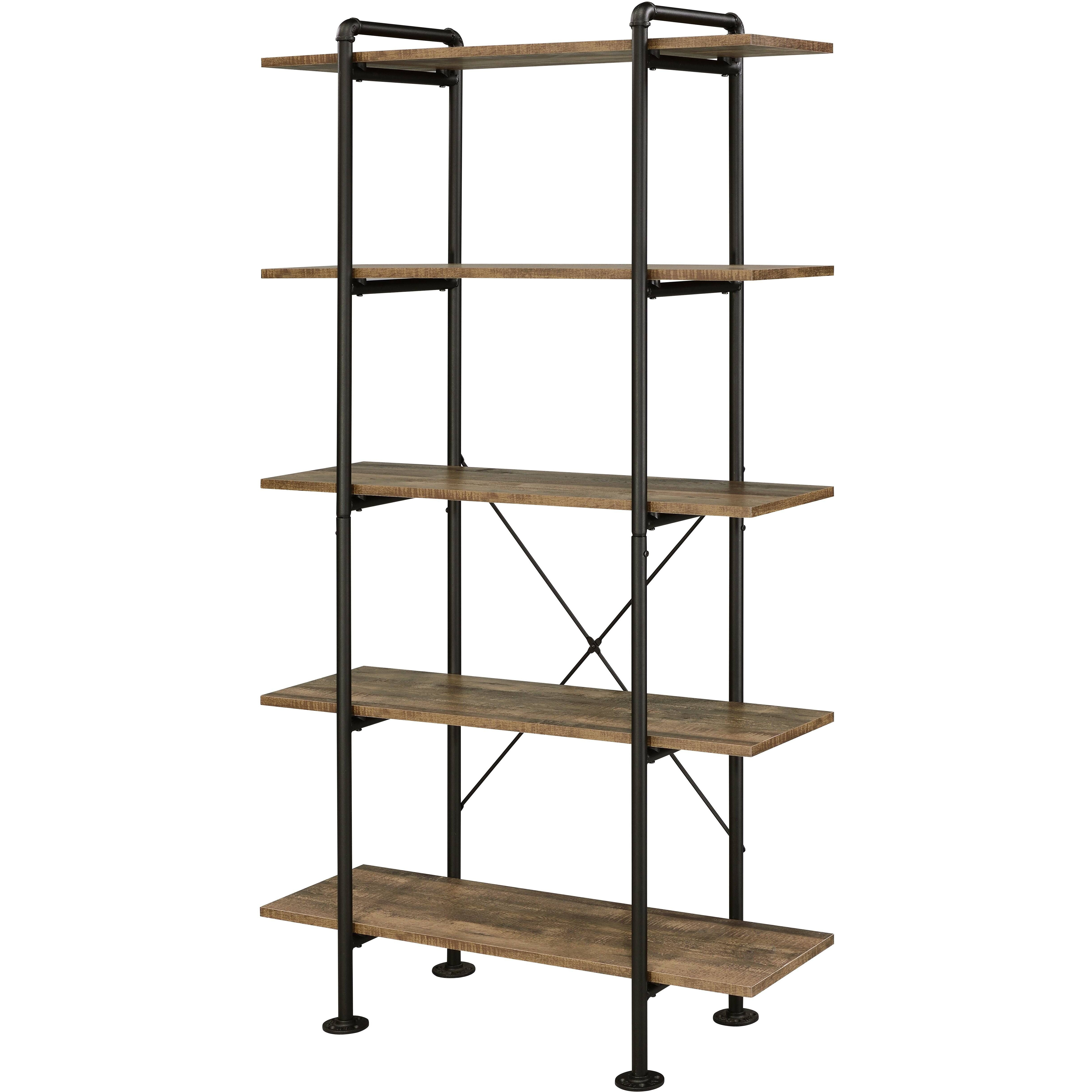 Rustic Oak and Black 5-shelf Bookcase