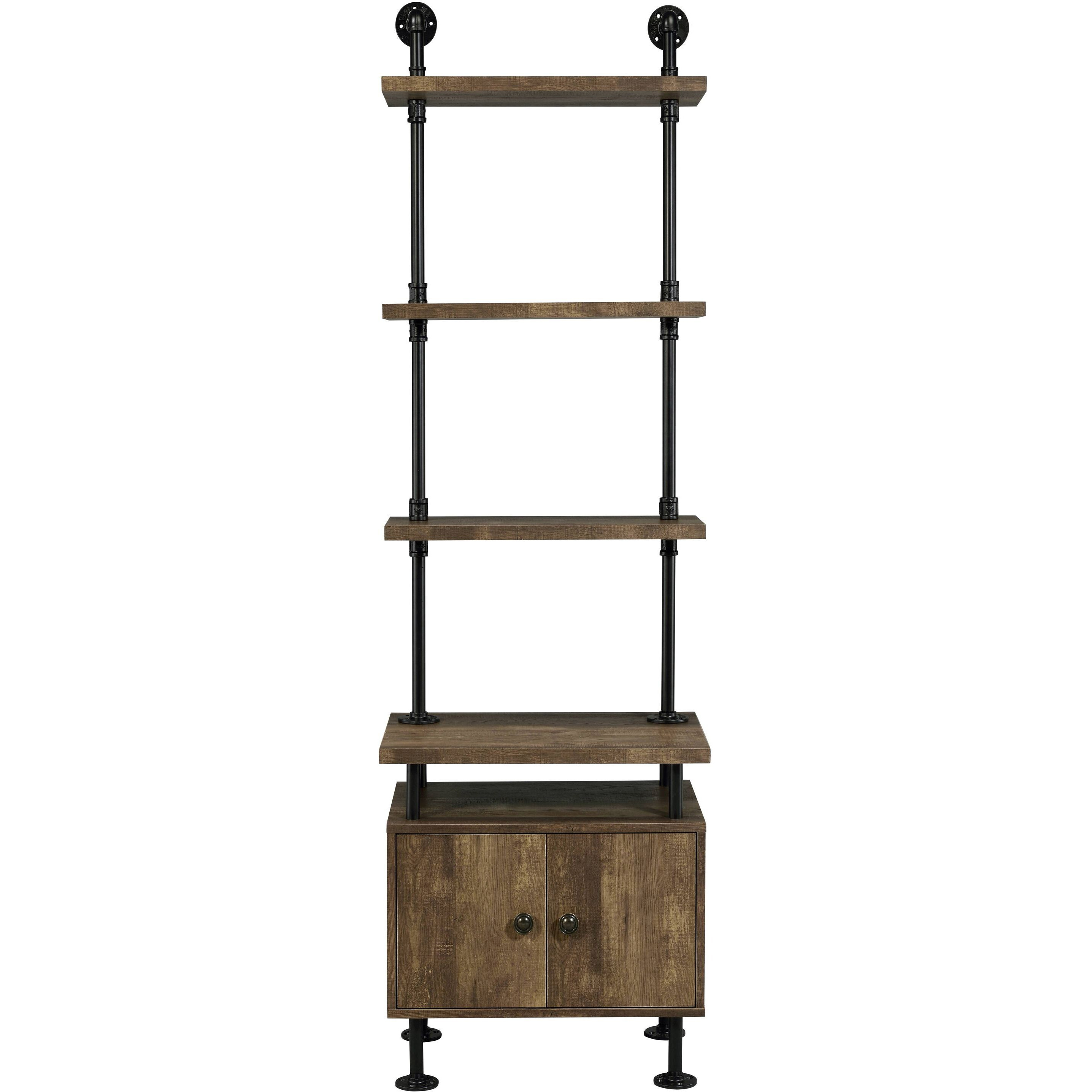 Rustic Oak And Black Side Pier With Open Shelving