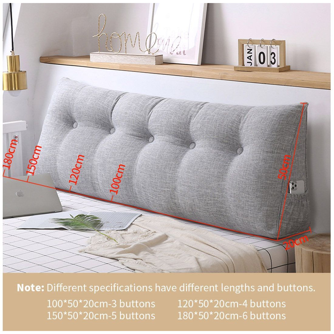 SOGA 180cm Silver Triangular Wedge Bed Pillow Headboard Backrest Bedside Tatami Cushion Home Decor