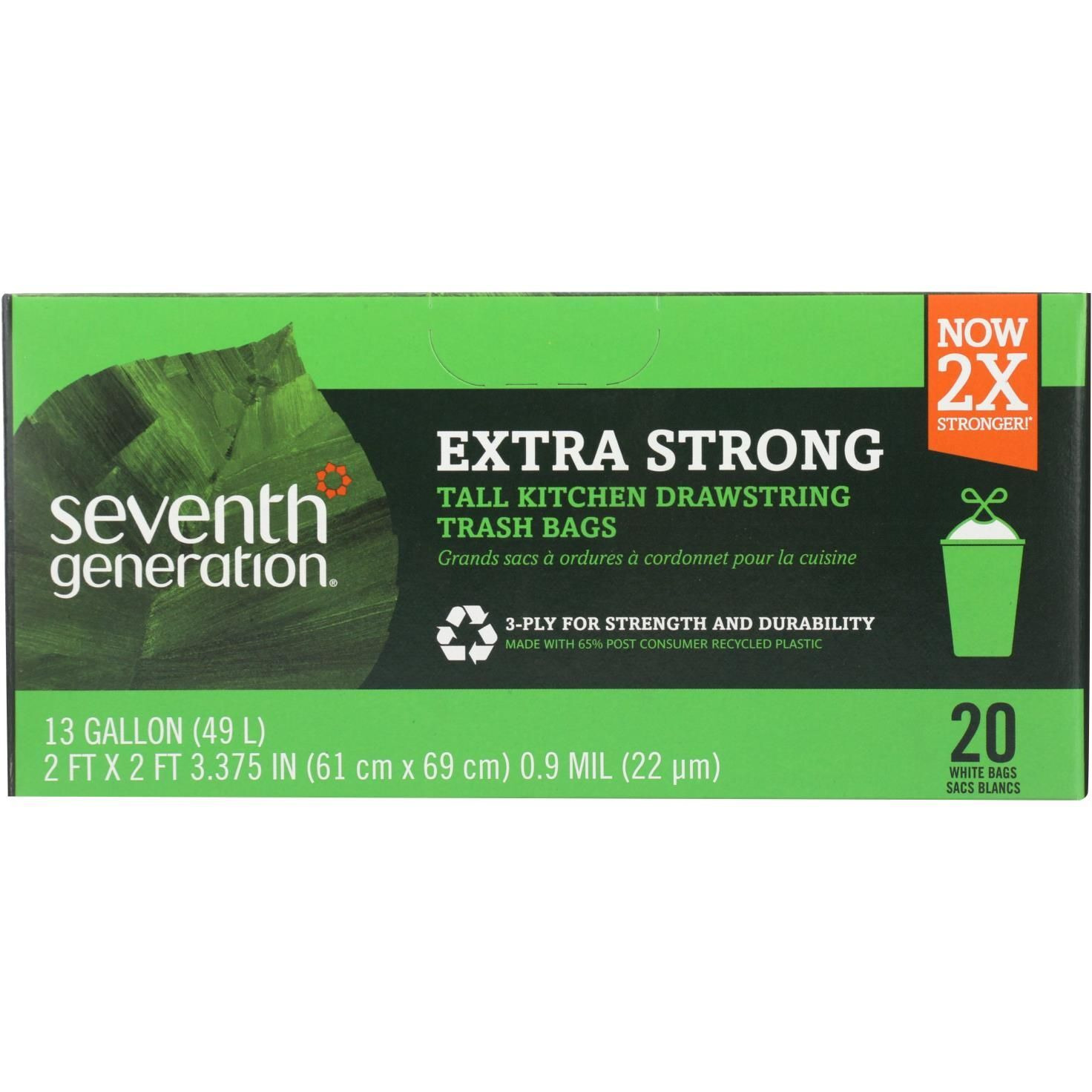 Seventh Generation Extra Strong Tall Kitchen Trash Bags - 13 Gallon - Case Of 12 - 20 Count