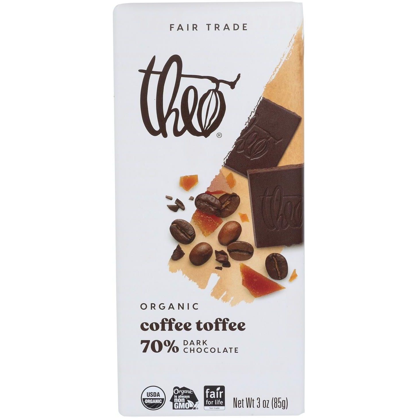 Theo Chocolate - Bar Coffee Toffee 70% - Case Of 12 - 3 Oz